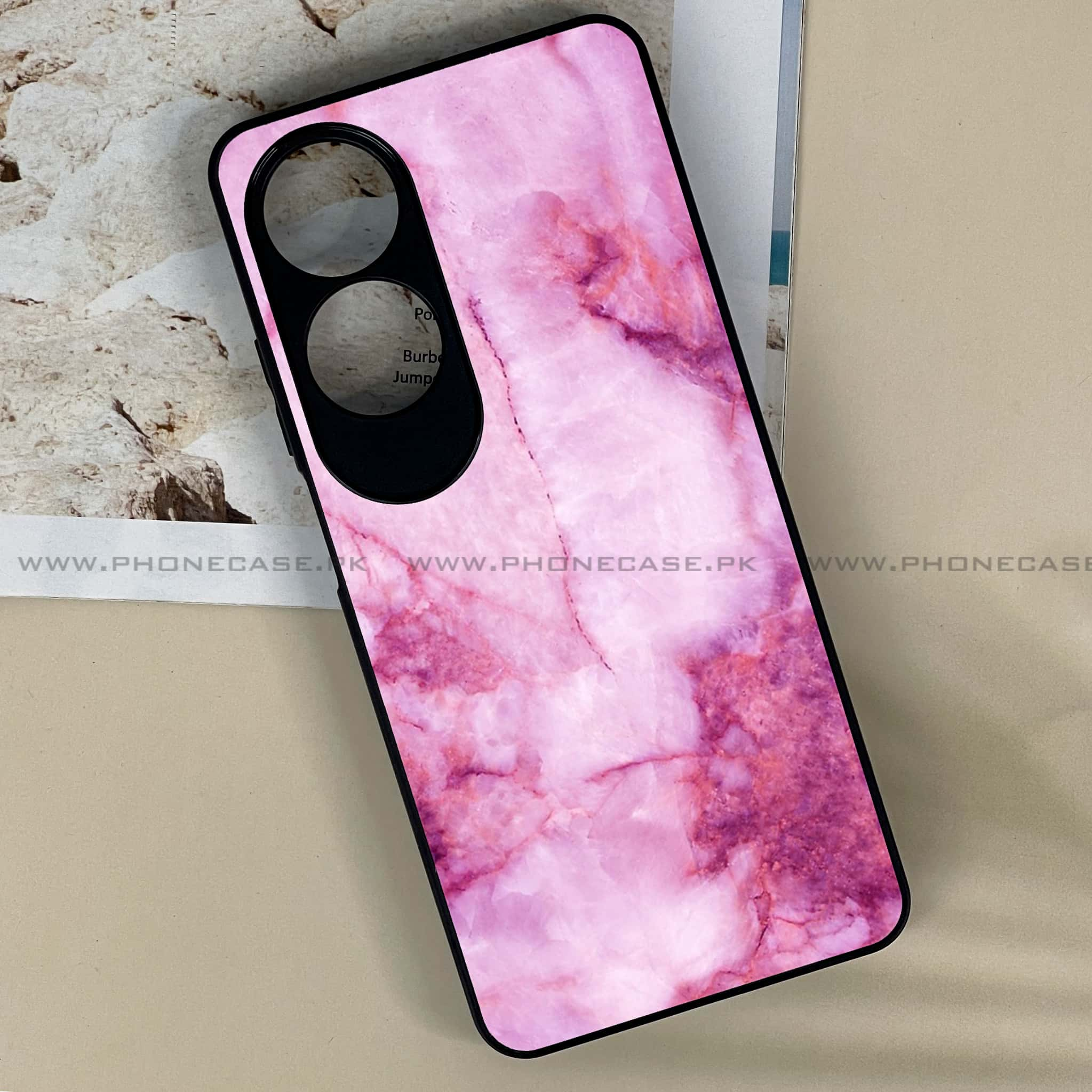 Oppo A60 - Pink Marble Series - Premium Printed Metal soft Bumper shock Proof Case