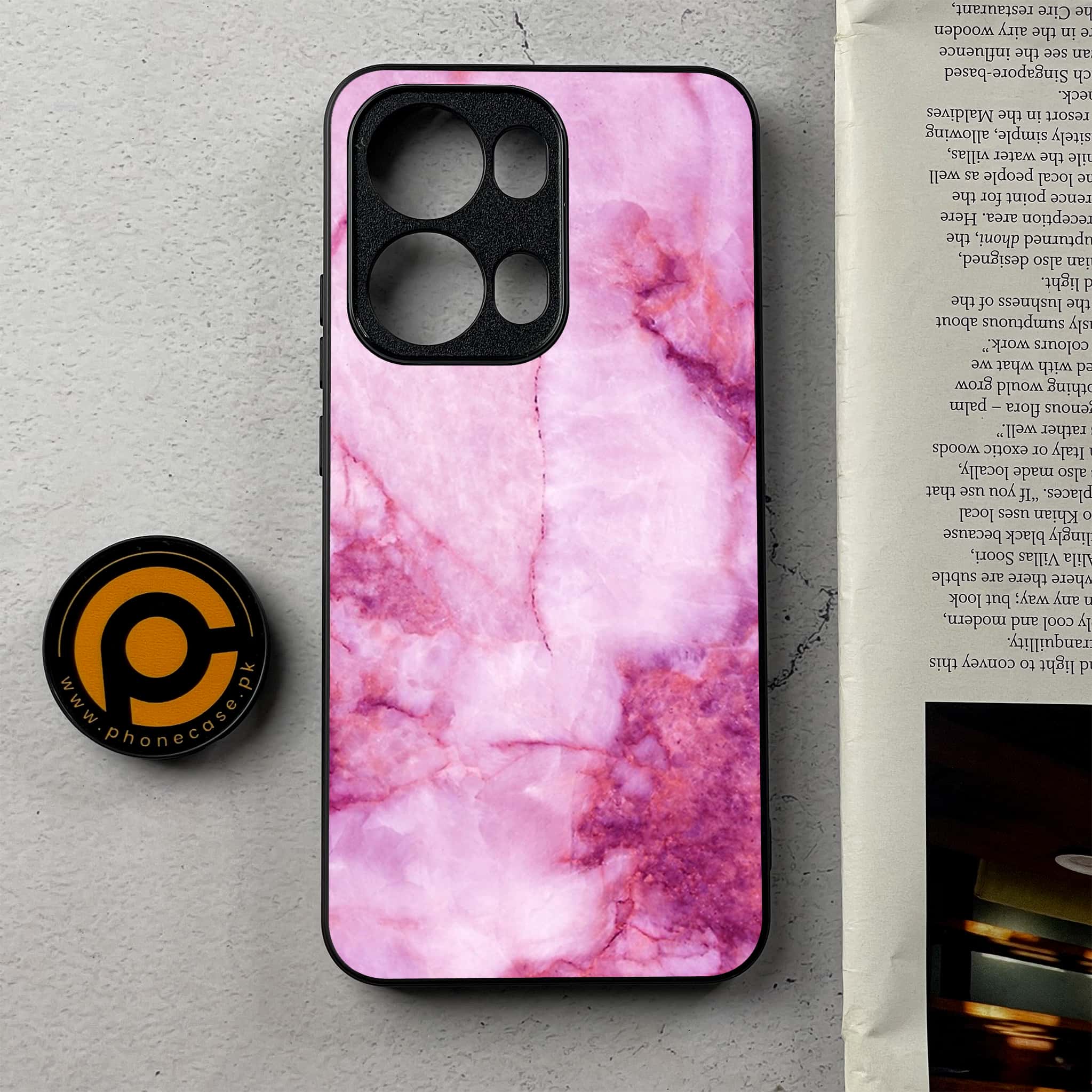Oppo Reno 13 Pro - Pink Marble Series - Premium Metal Printed Soft Bumper Shockproof Case