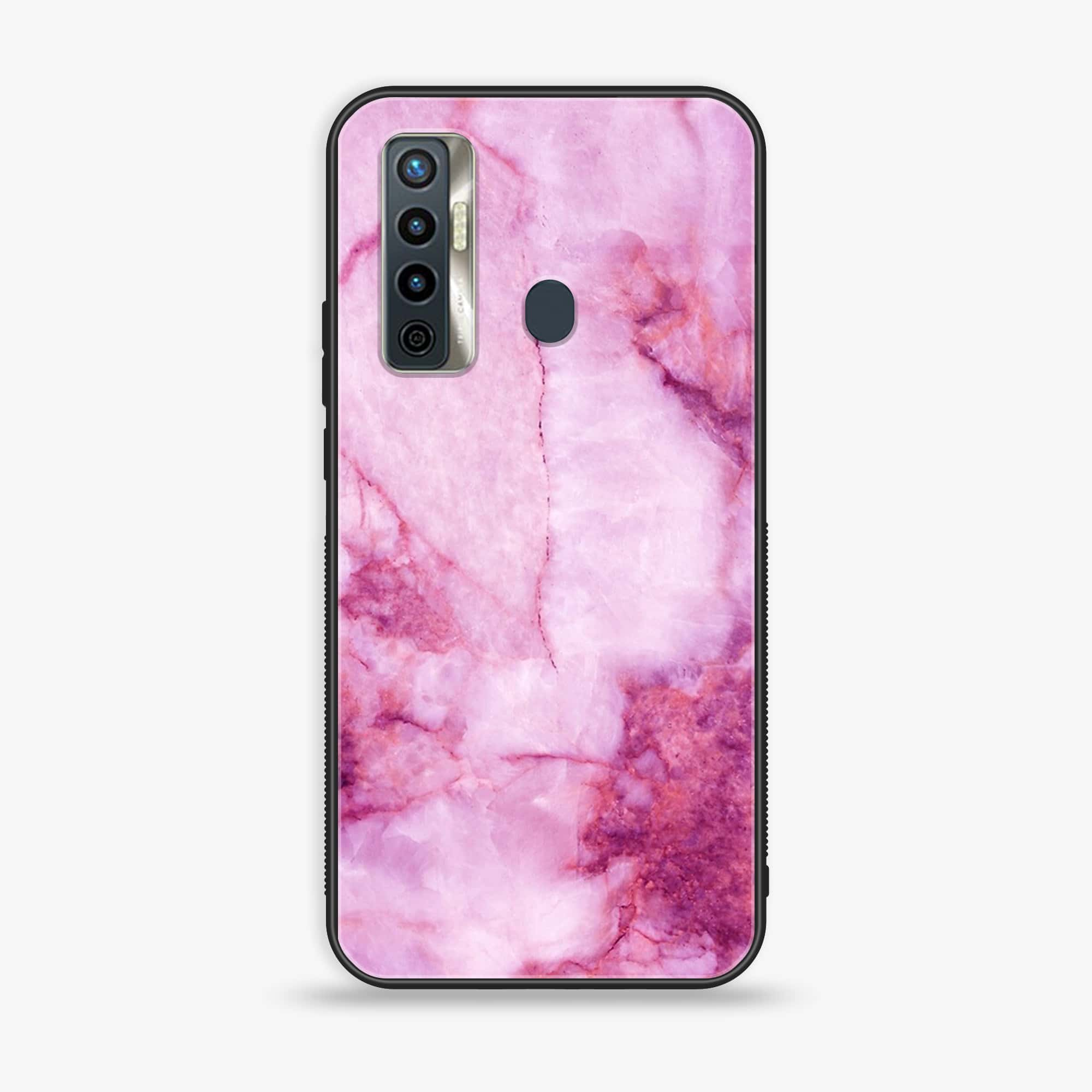 Tecno Camon 17 - Pink Marble Series - Premium Printed Glass soft Bumper shock Proof Case