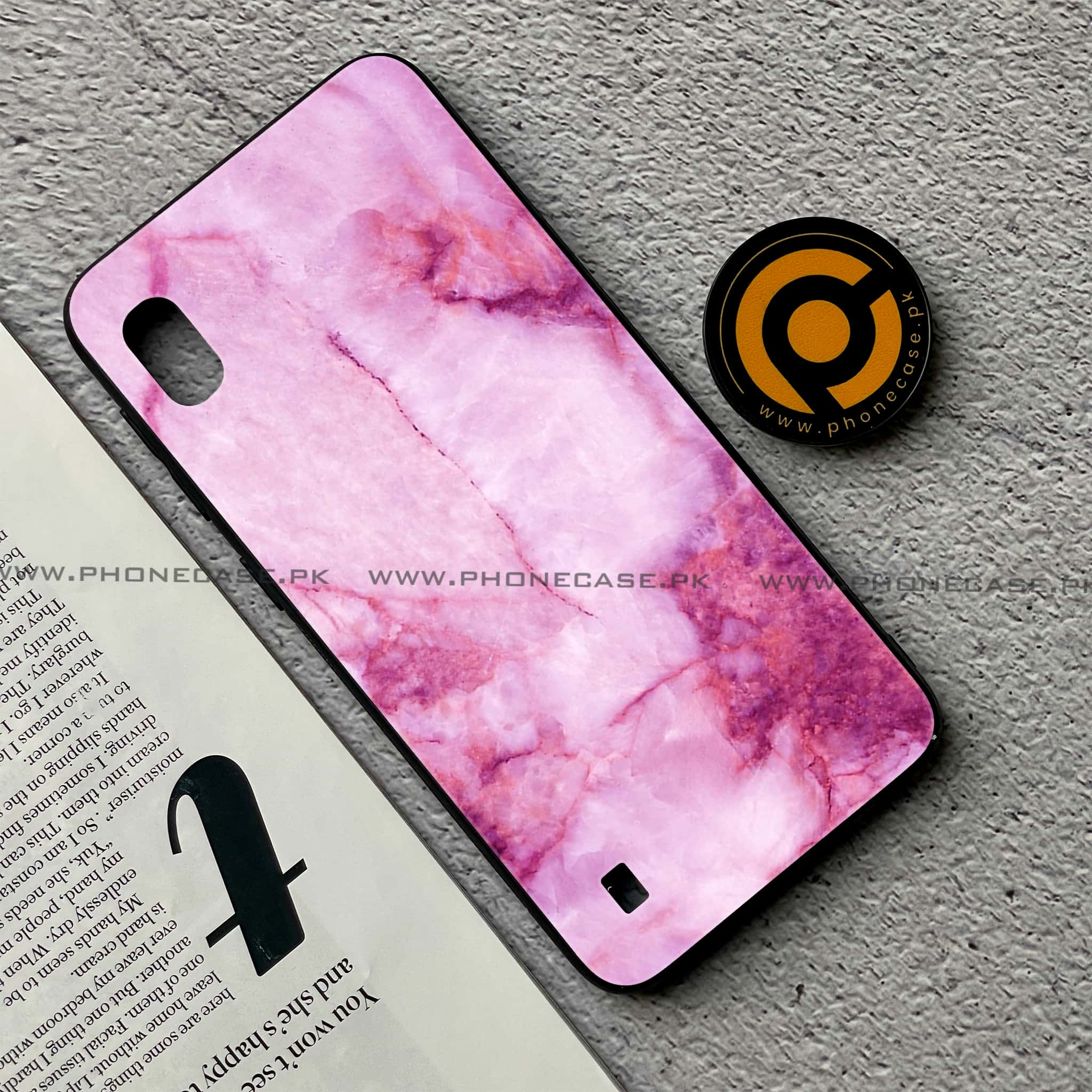 Samsung Galaxy A10 - Pink Marble Series - Premium Printed Glass soft Bumper shock Proof Case