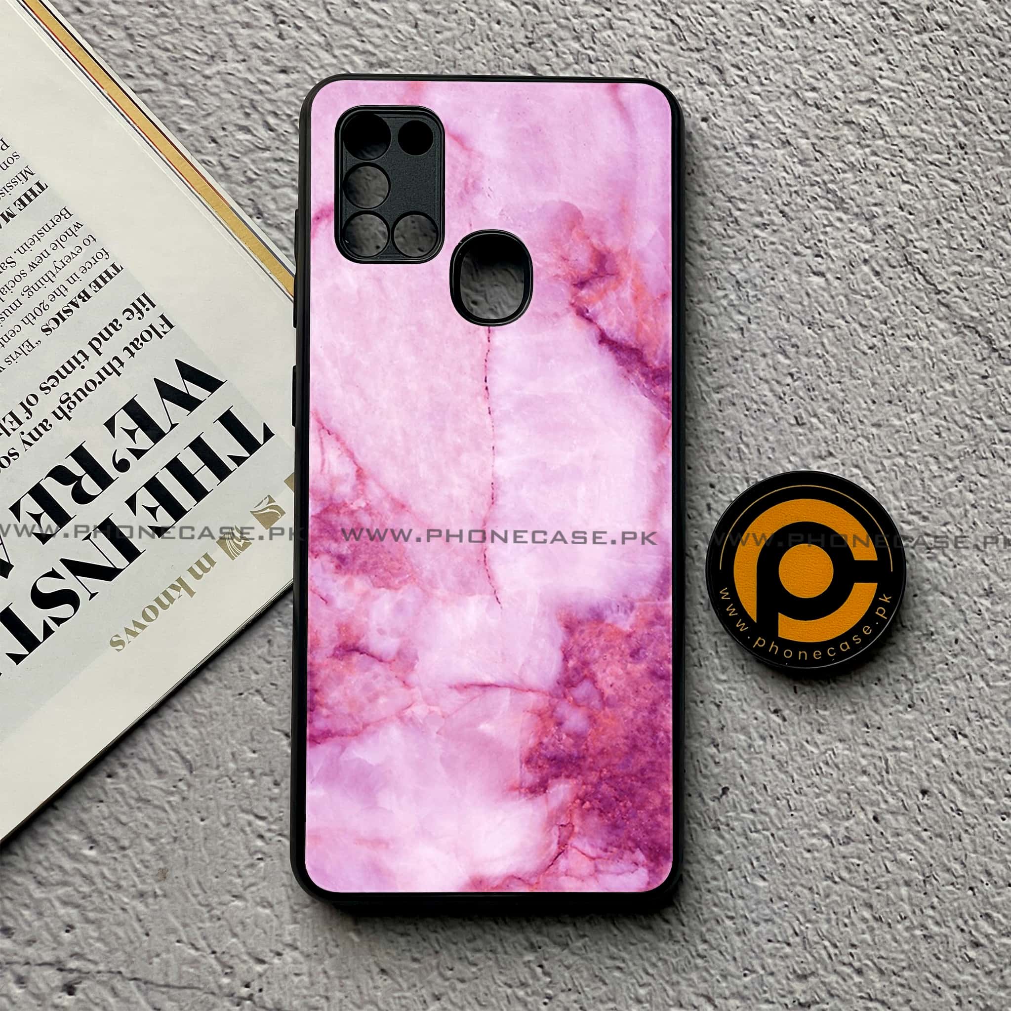Samsung Galaxy A21s - Pink Marble Series - Premium Printed Glass soft Bumper shock Proof Case