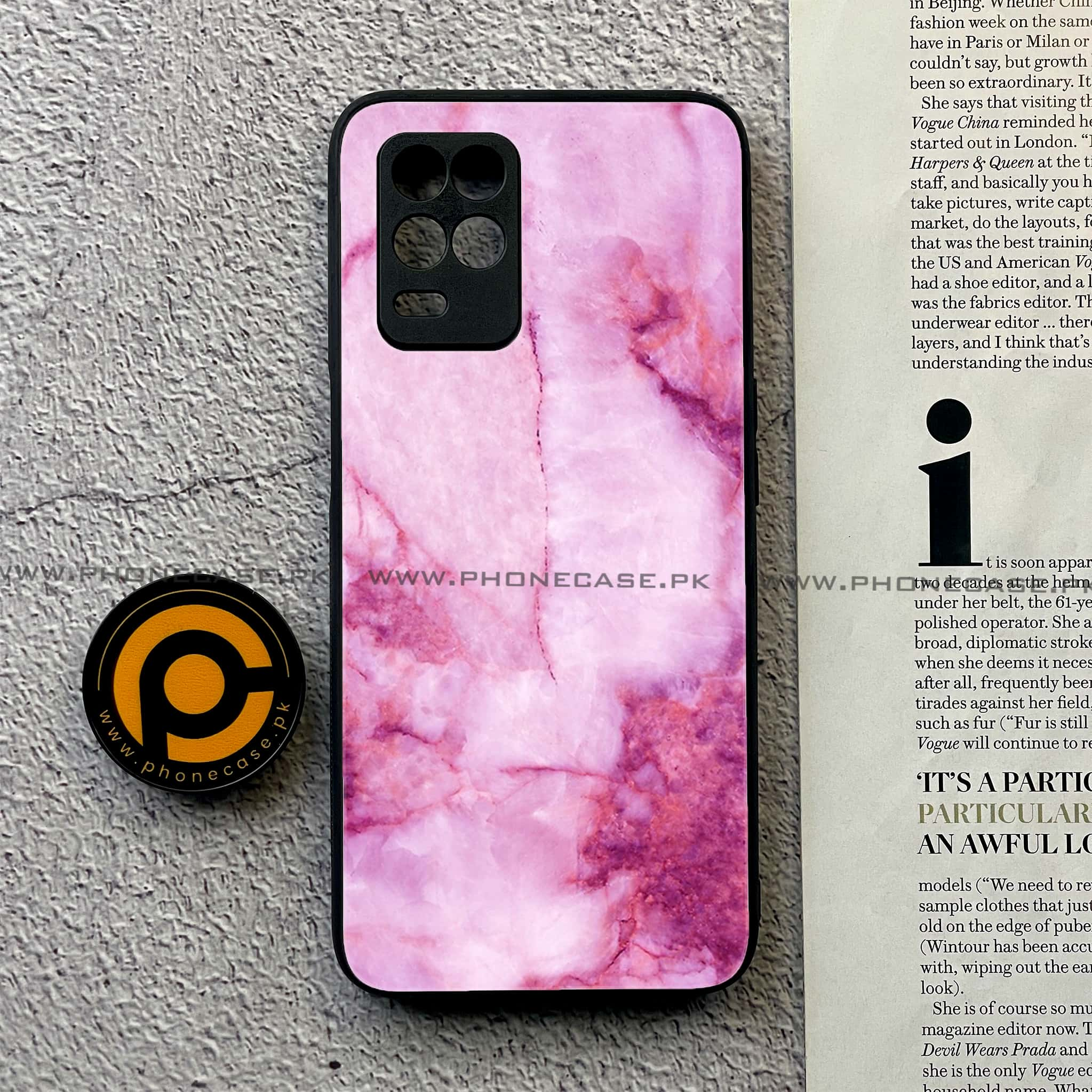 Realme Narzo 30 5G - Pink Marble Series - Premium Printed Glass soft Bumper shock Proof Case