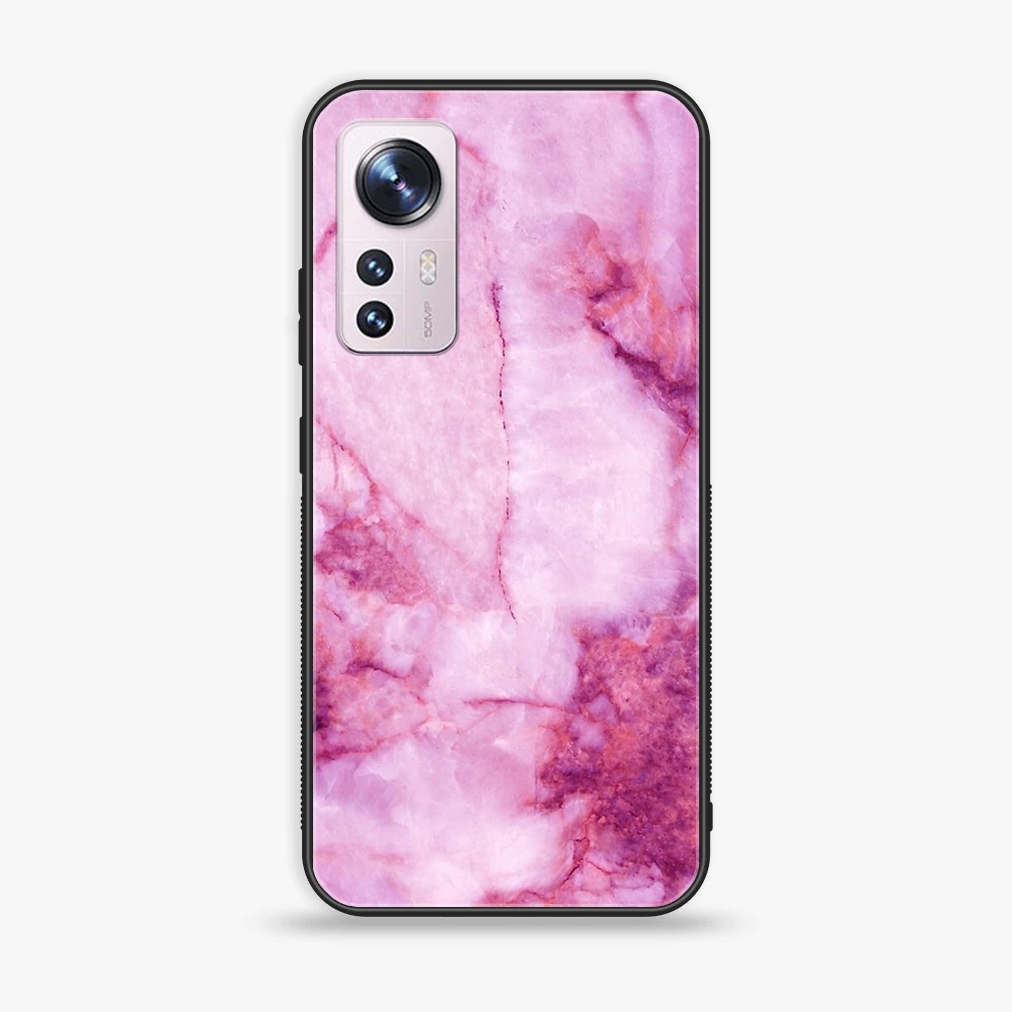 Xiaomi 12X Pink Marble Series  Premium Printed Glass soft Bumper shock Proof Case