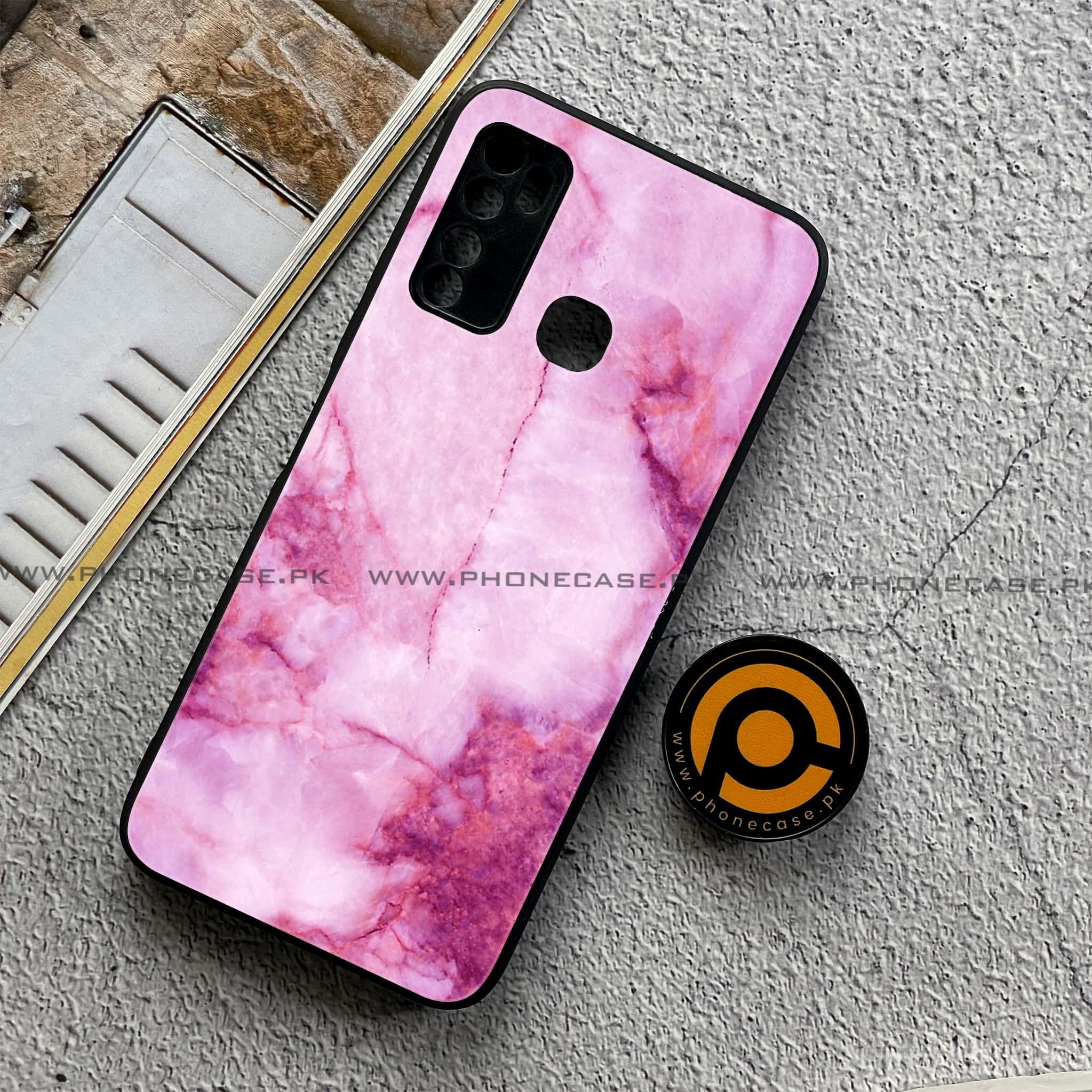 Infinix Note 7 Lite - Pink Marble Series - Premium Printed Metal soft Bumper shock Proof Case