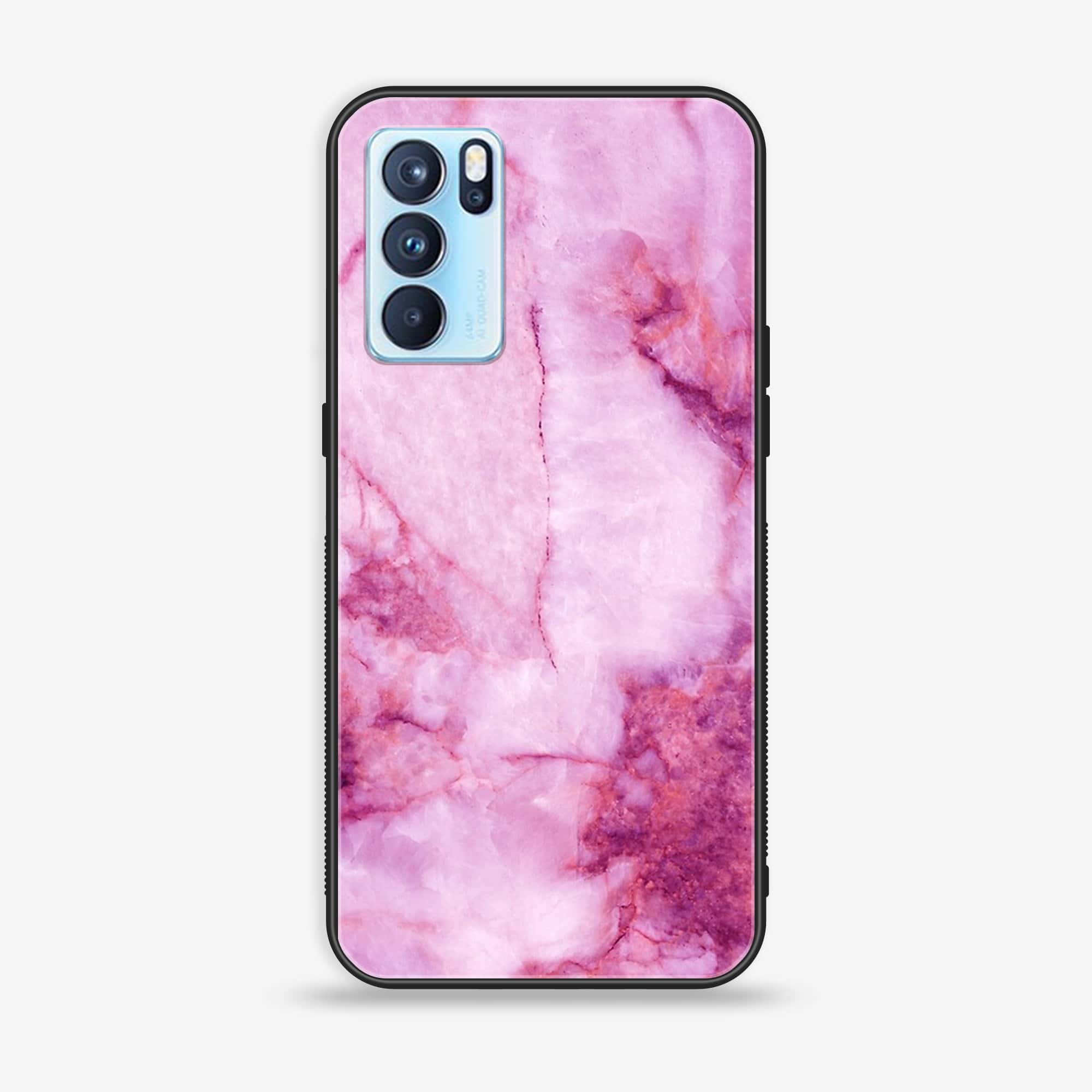 Oppo Reno 6 Pro - Pink Marble Series - Premium Printed Glass soft Bumper shock Proof Case