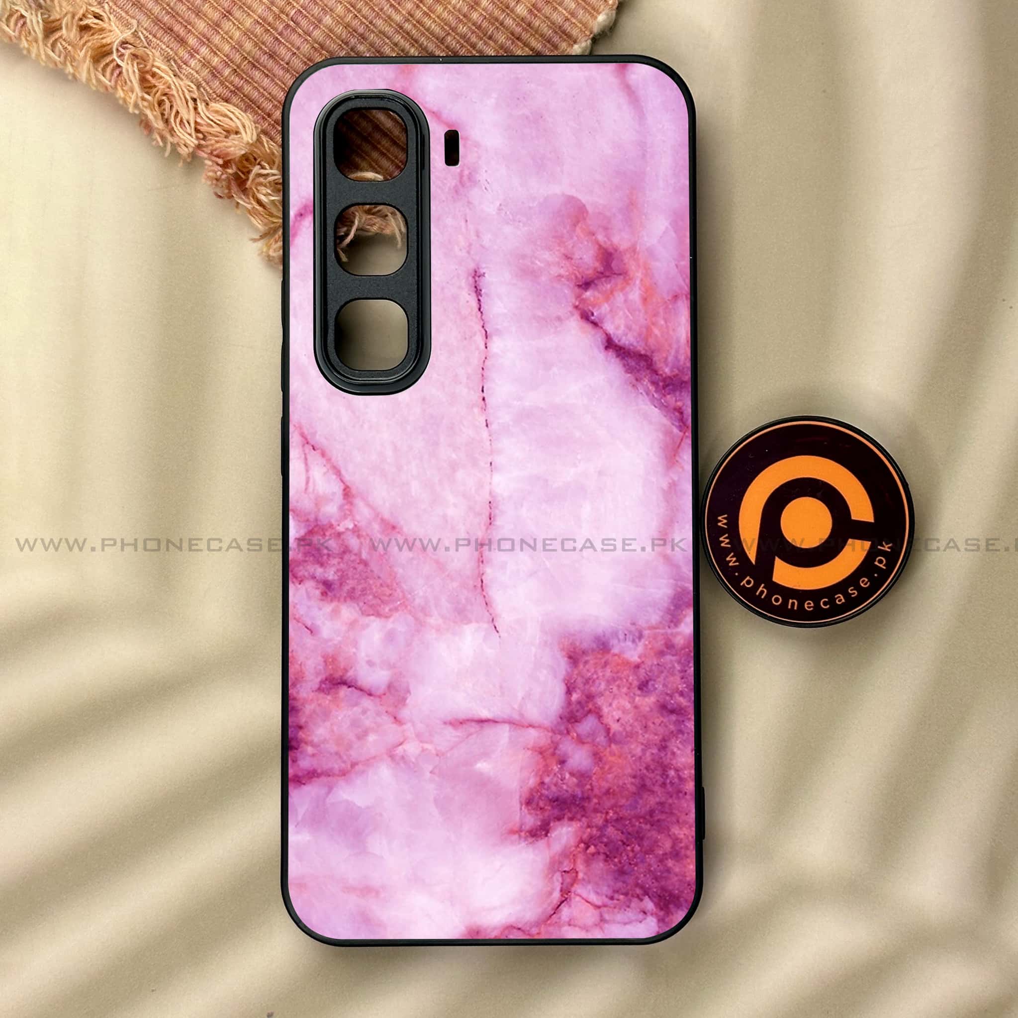 Infinix Hot 60 Pro - Pink Marble Series - Premium Metal Printed soft Bumper shock Proof Case