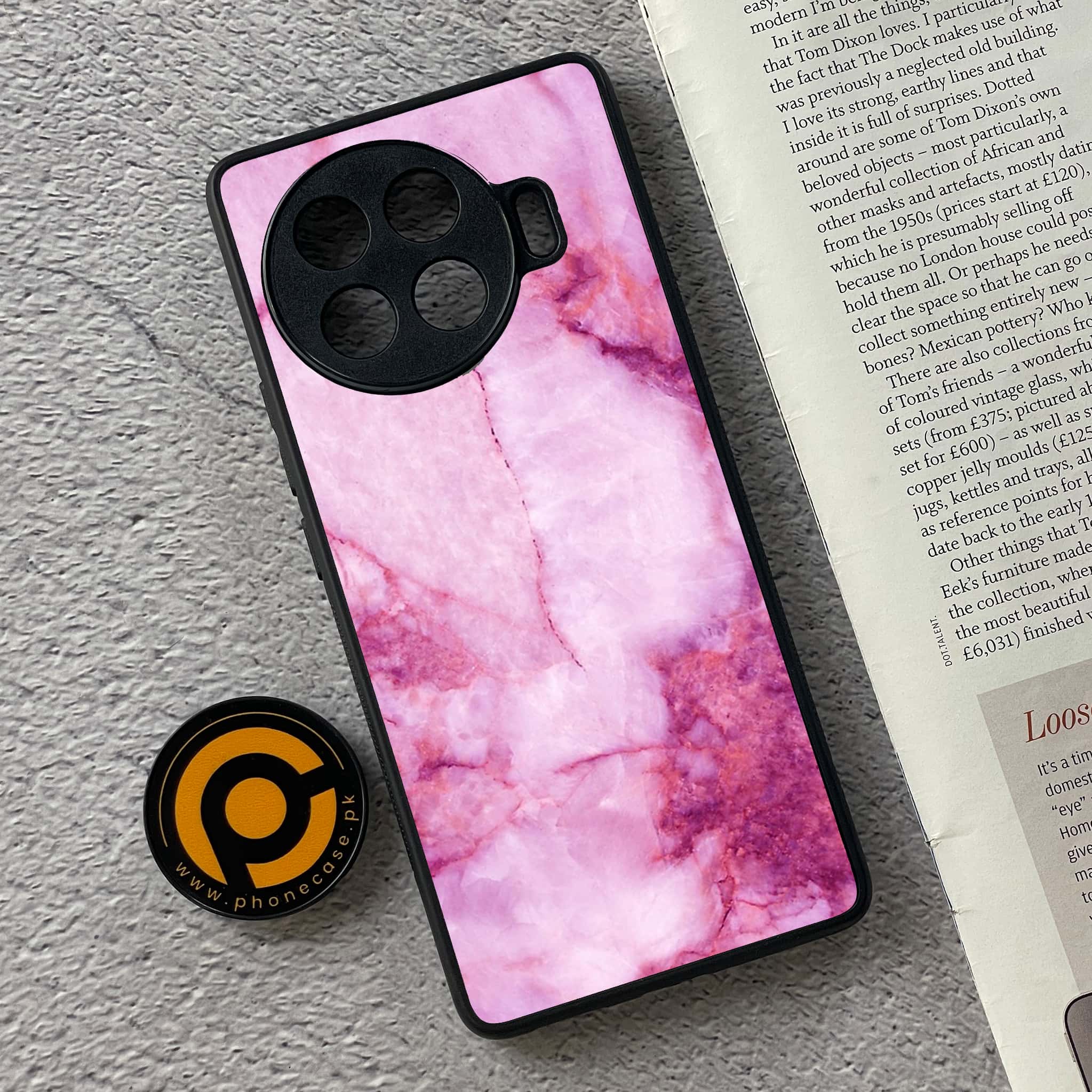 Tecno Spark 20 pro plus - Pink Marble Series - Premium Printed Glass soft Bumper shock Proof Case