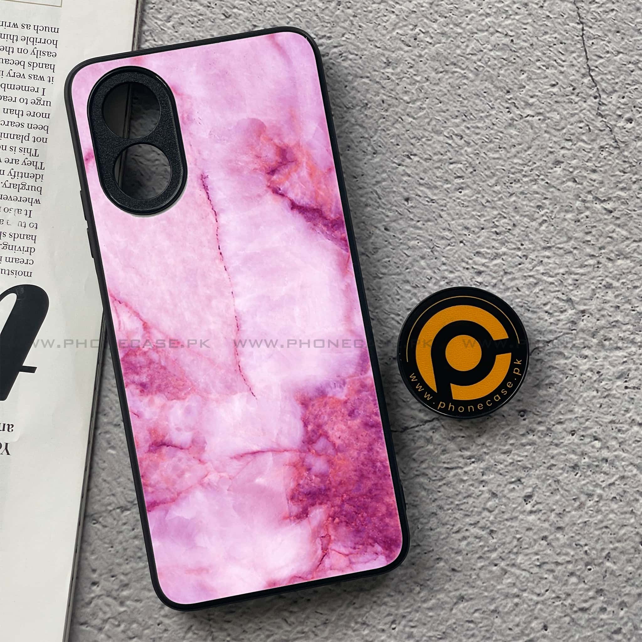 Oppo A18 4G - Pink Marble Series - Premium Printed Glass soft Bumper shock Proof Case