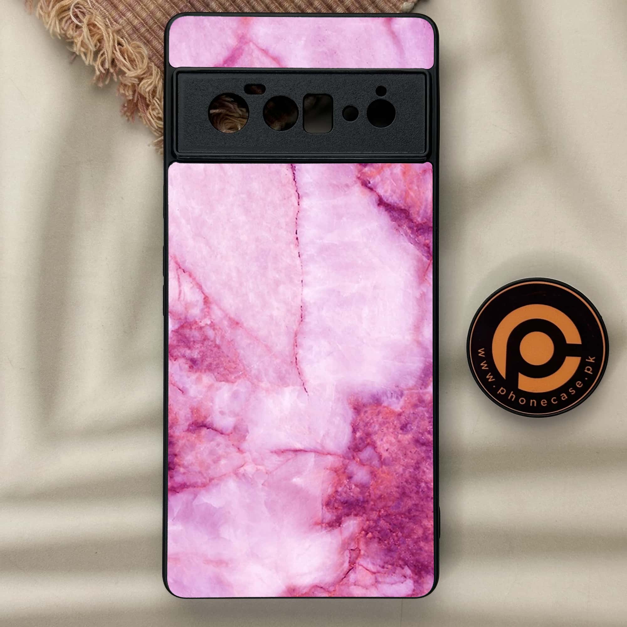 Google Pixel 6A - Pink Marble Series - Premium Metal Printed soft Bumper Shock Proof Case