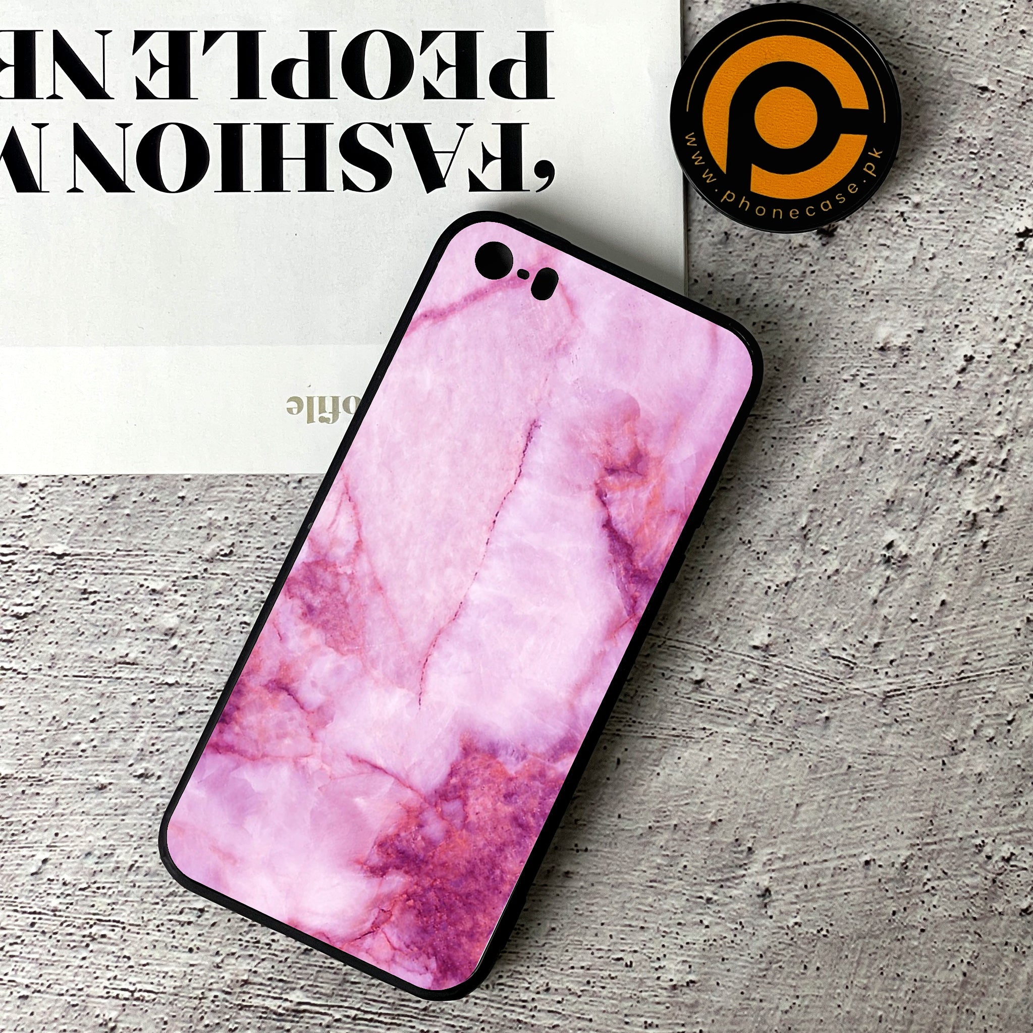 iPhone 5/5c/5s - Pink Marble Series - Premium Printed Glass soft Bumper shock Proof Case