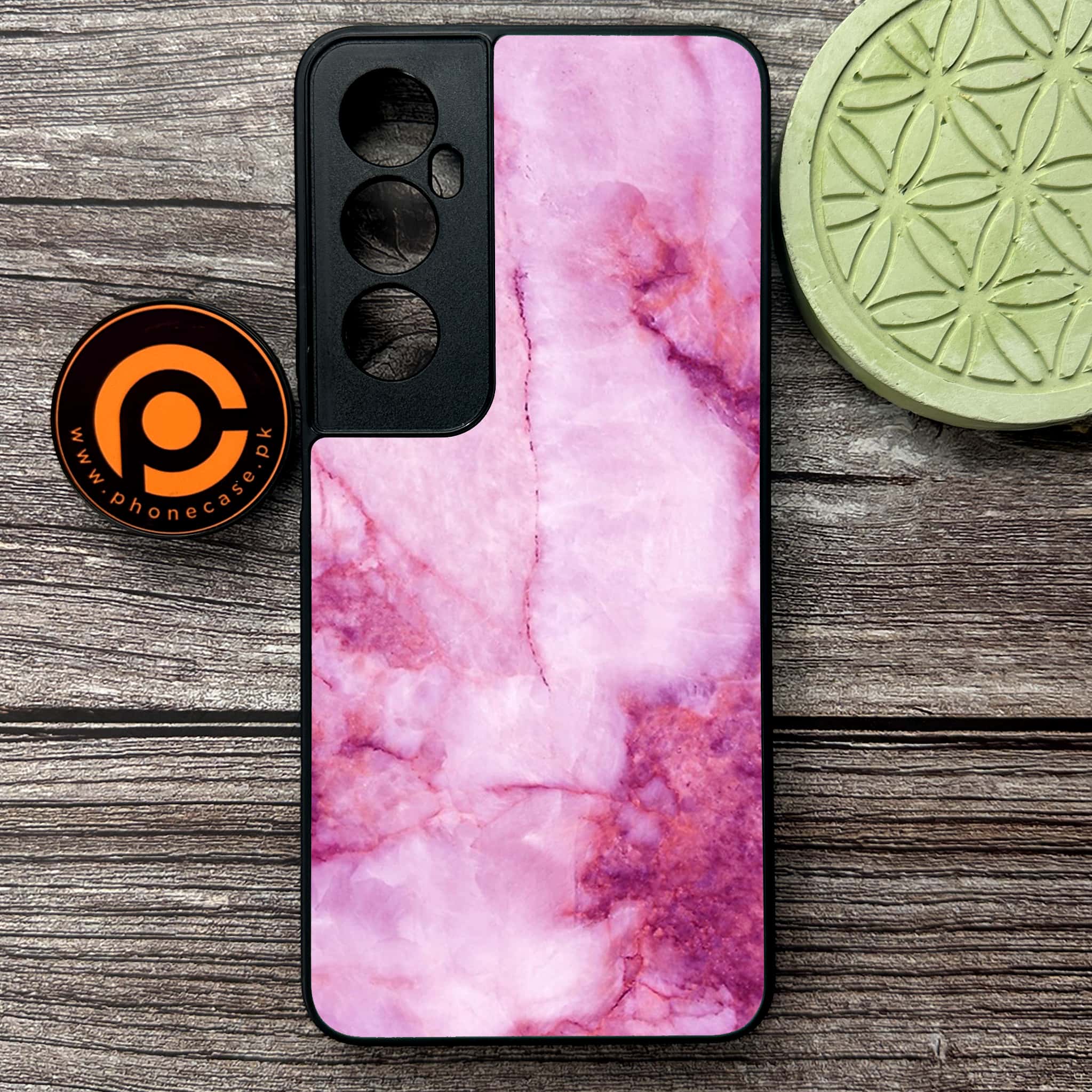 Realme C65  - Pink Marble Series - Premium Metal Printed soft Bumper shock Proof Case