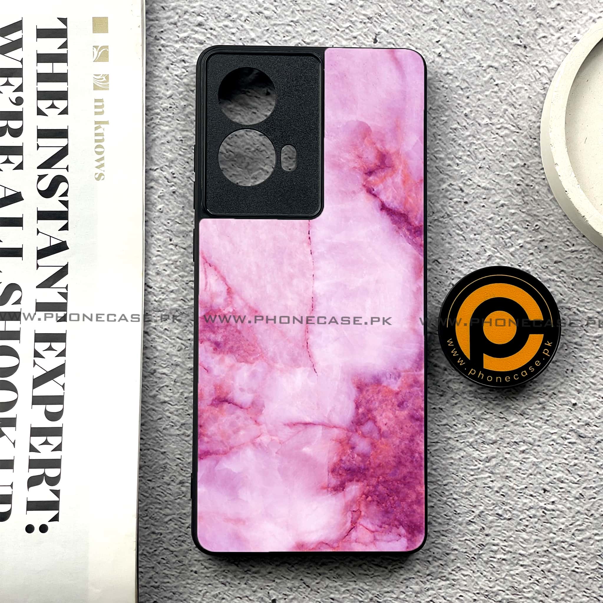 Moto G85 - Pink Marble Series - Premium Printed Glass soft Bumper shock Proof Case