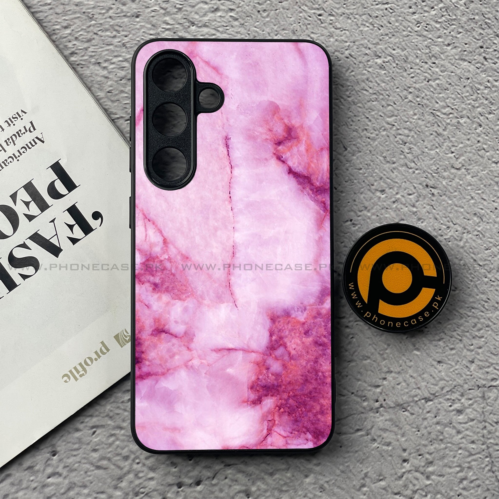 Samsung Galaxy S25 FE - Pink Marble Series - Premium Metal Printed soft Bumper shock Proof Case