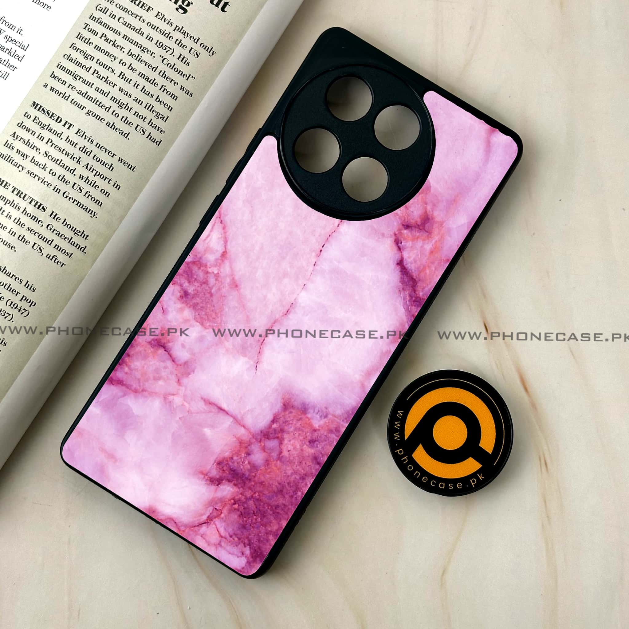 Tecno Camon 30s - Pink Marble Series - Premium Metal Printed soft Bumper shock Proof Case
