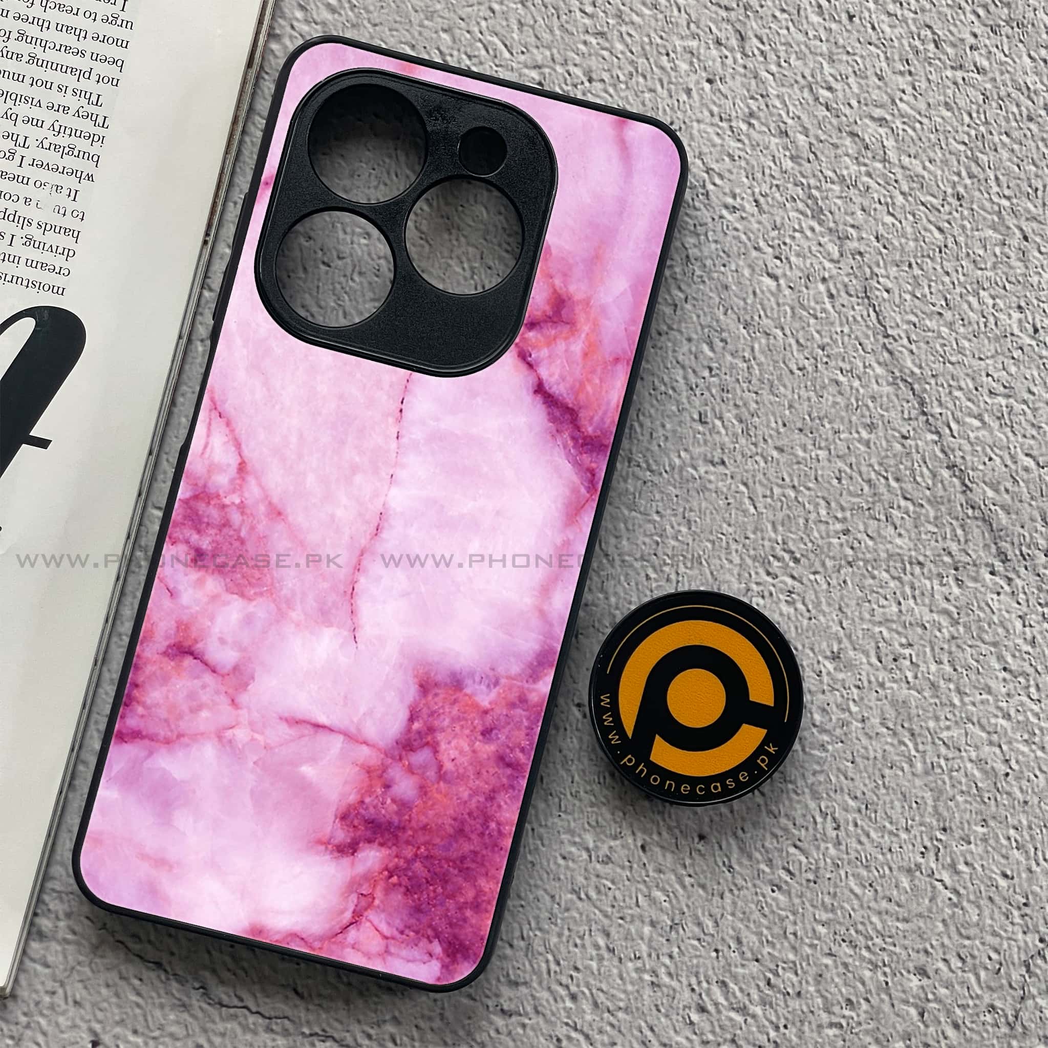 Infinix Smart 8 Pro - Pink Marble Series - Premium Metal Printed soft Bumper shock Proof Case