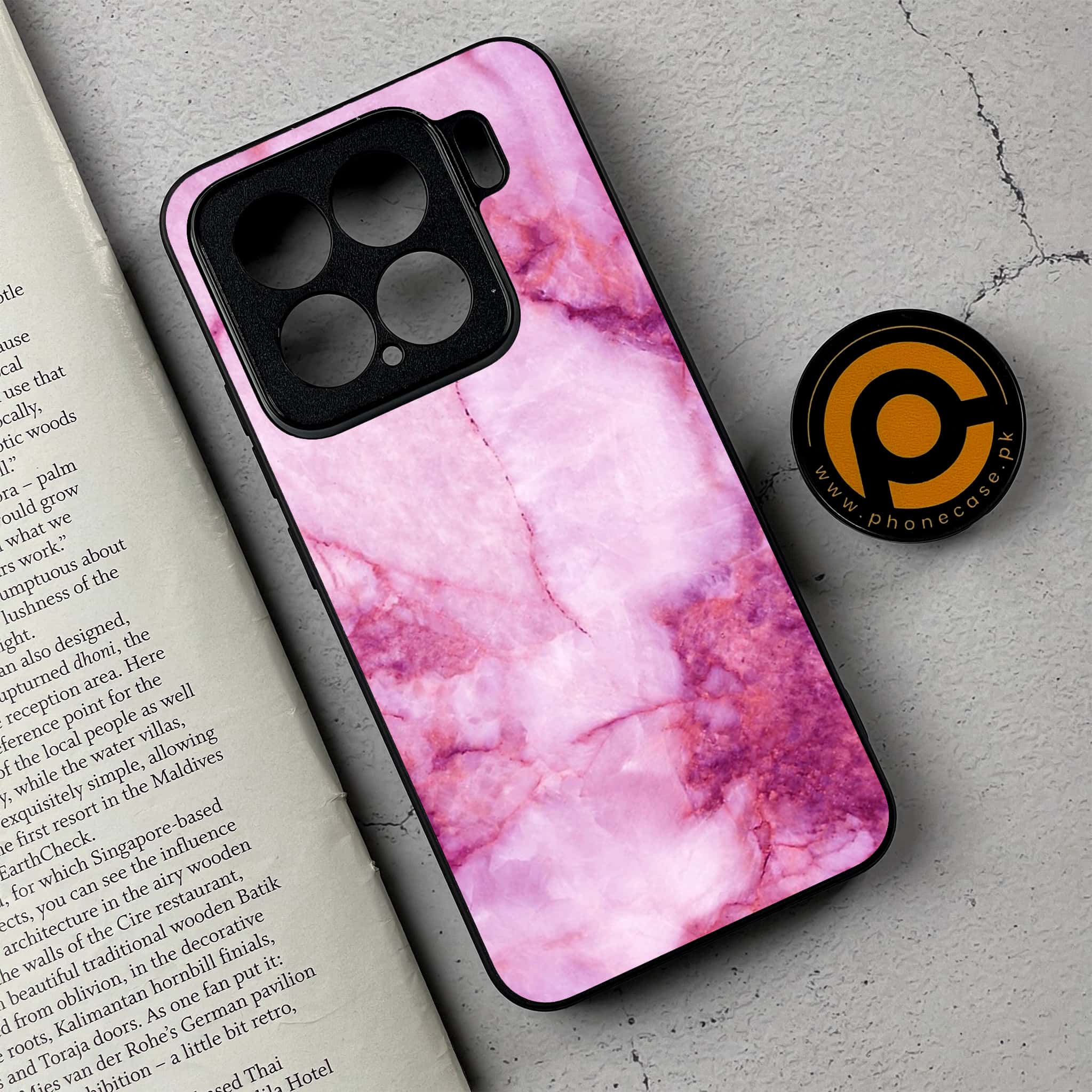 Xiaomi 15 - Pink Marble Series- Premium Metal Printed soft Bumper shock Proof Case