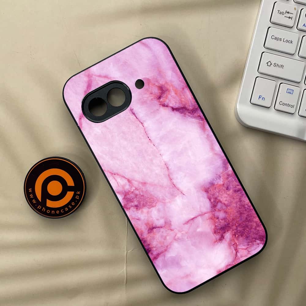 Google Pixel 9a - Pink Marble Series - Premium Metal Printed soft Bumper Shock Proof Case