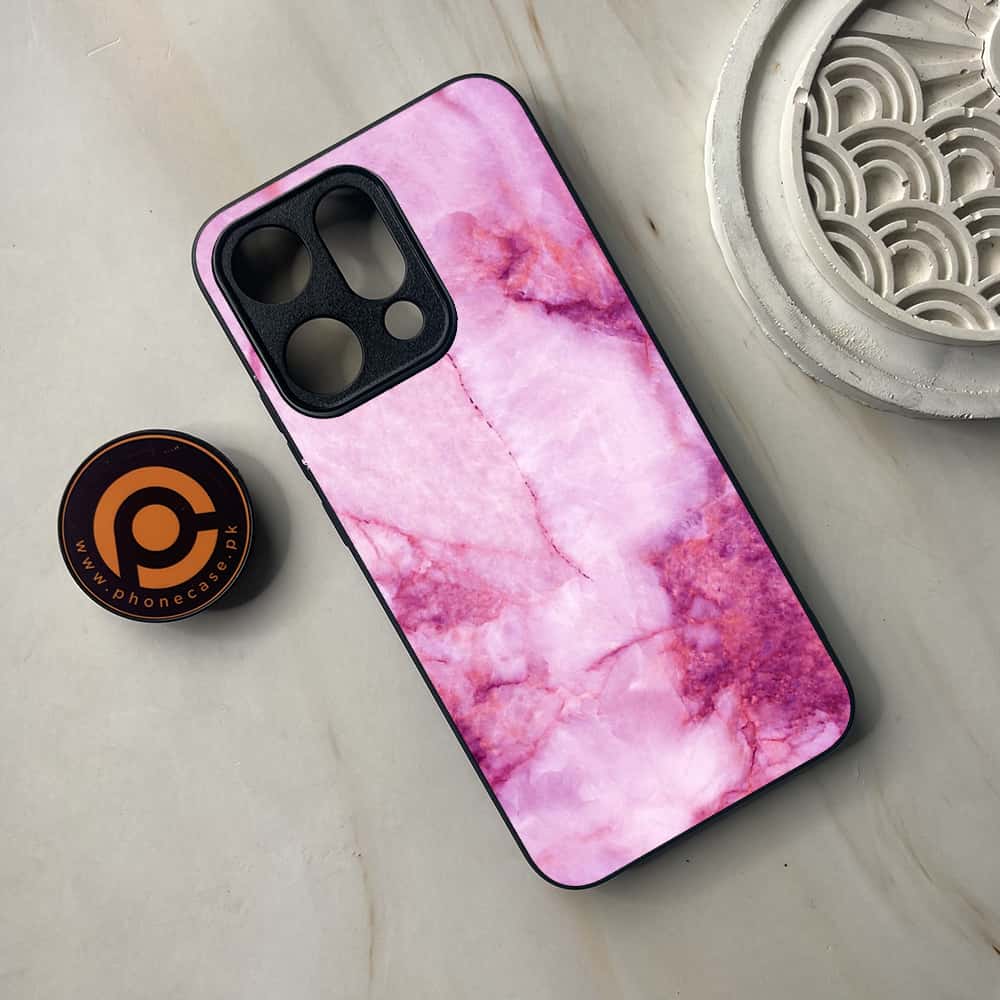 Oppo Reno 14 5G - Pink Marble Series - Premium Metal Printed soft Bumper shock Proof Case