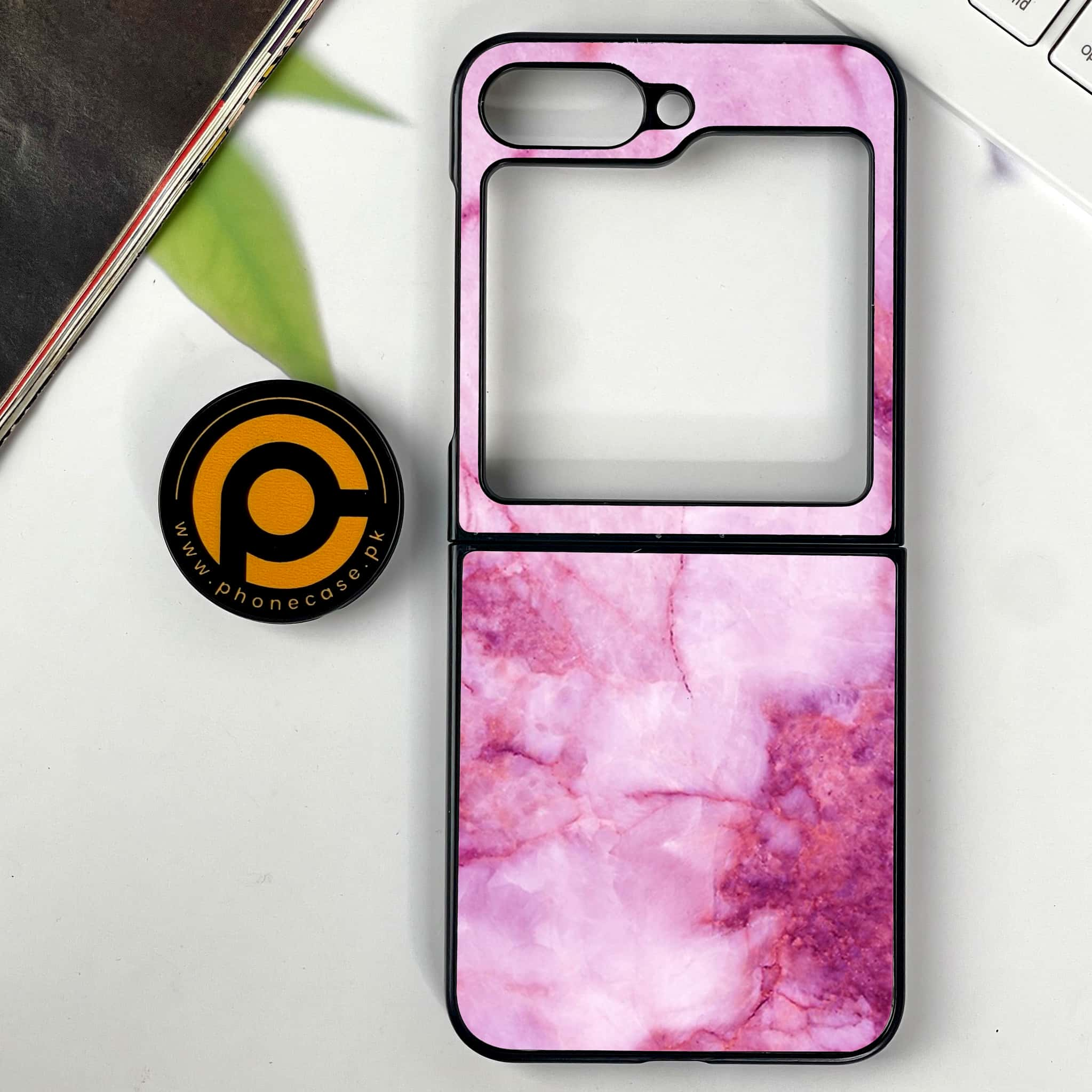 Galaxy Z Flip 6 - Pink Marble Series - Premium Printed Glass soft Bumper shock Proof Case