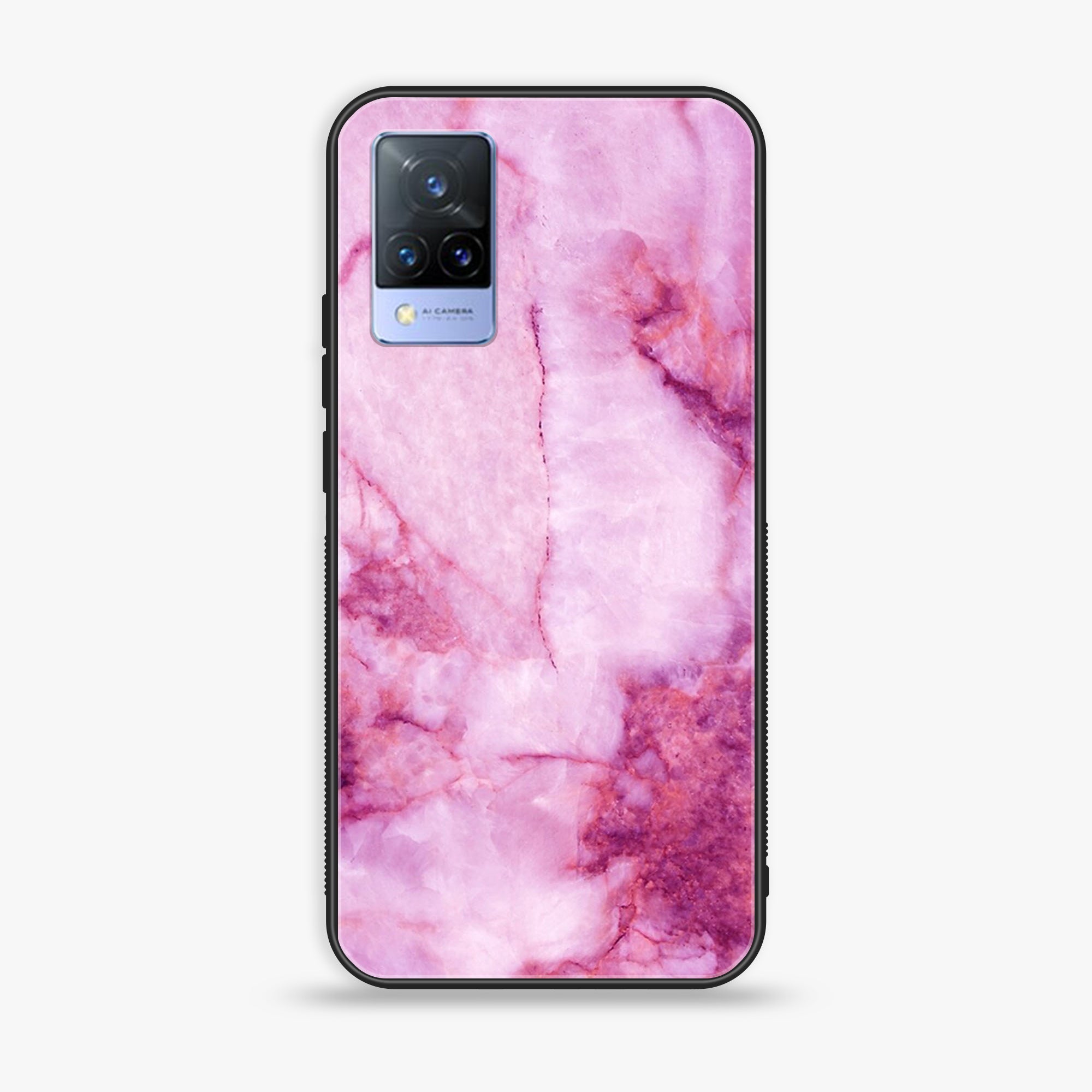 Vivo V21 - Pink Marble Series - Premium Printed Glass soft Bumper shock Proof Case