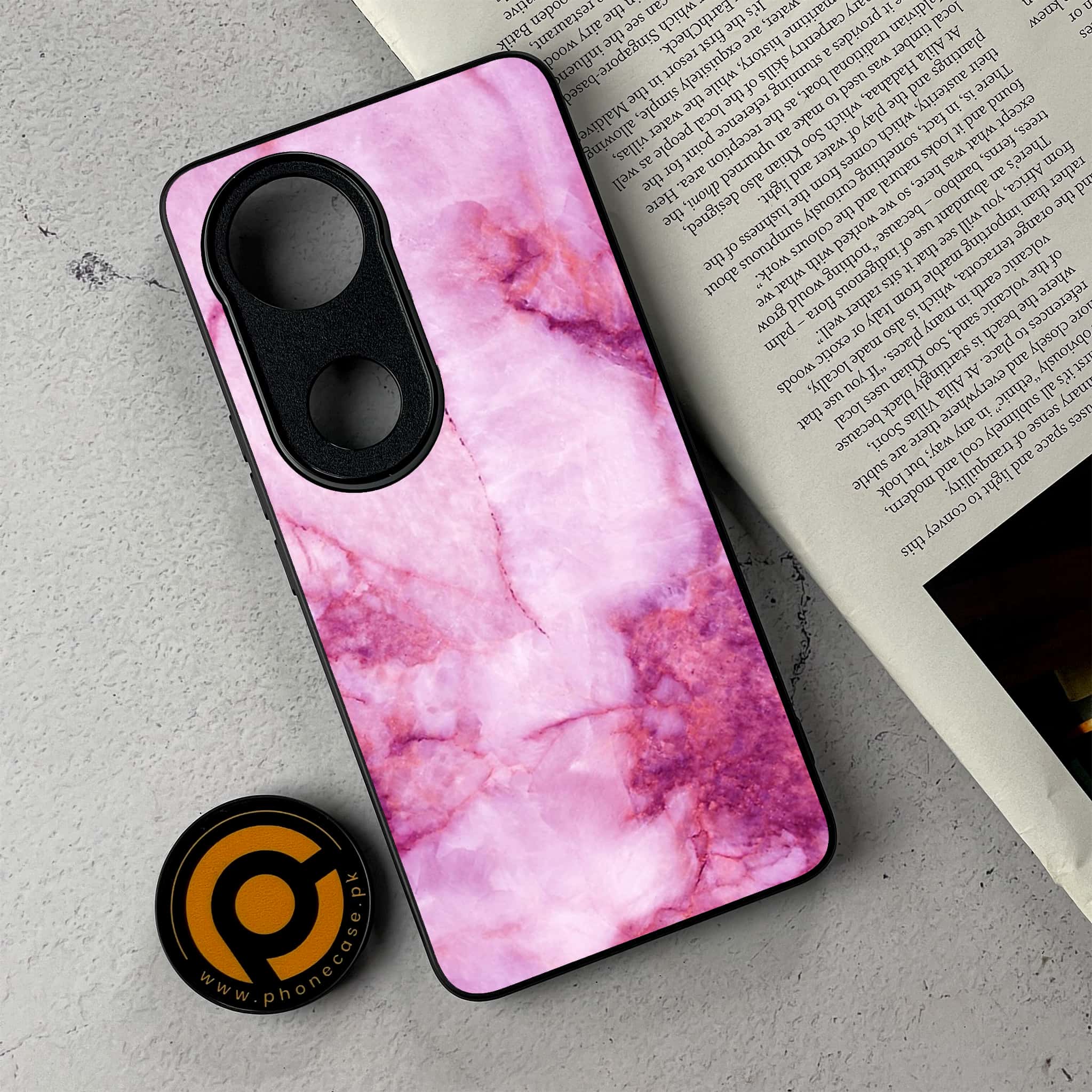 Vivo V50 -   Pink Marble Series - Premium Metal Printed Soft Bumper Shockproof Case