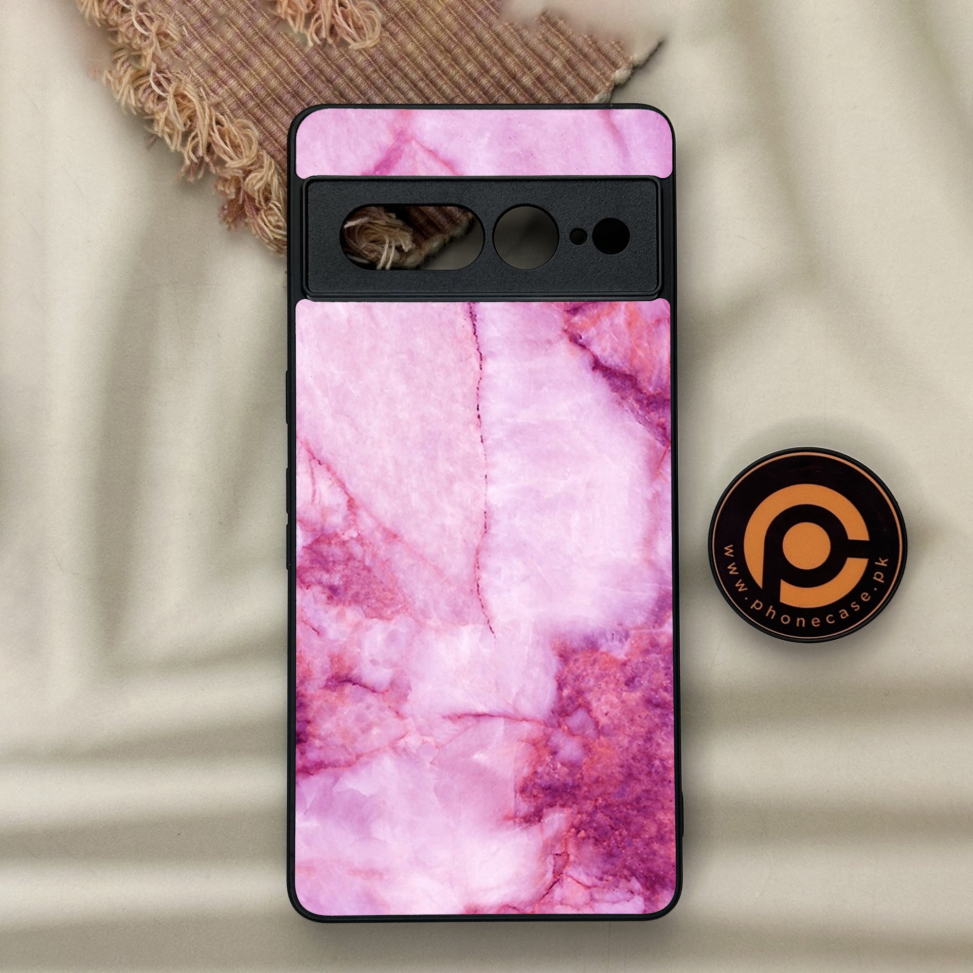 Google Pixel 7 Pro - Pink Marble Series - Premium Metal Printed soft Bumper Shock Proof Case