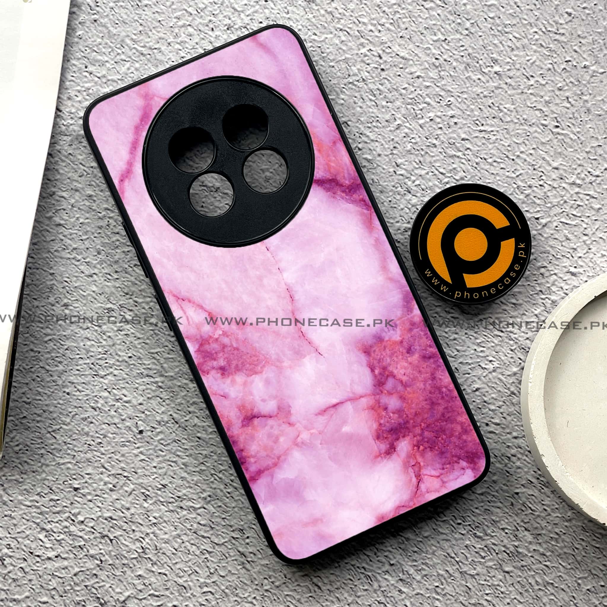 Realme 13 Pro Plus - Pink Marble Series - Premium Printed Glass soft Bumper shock Proof Case