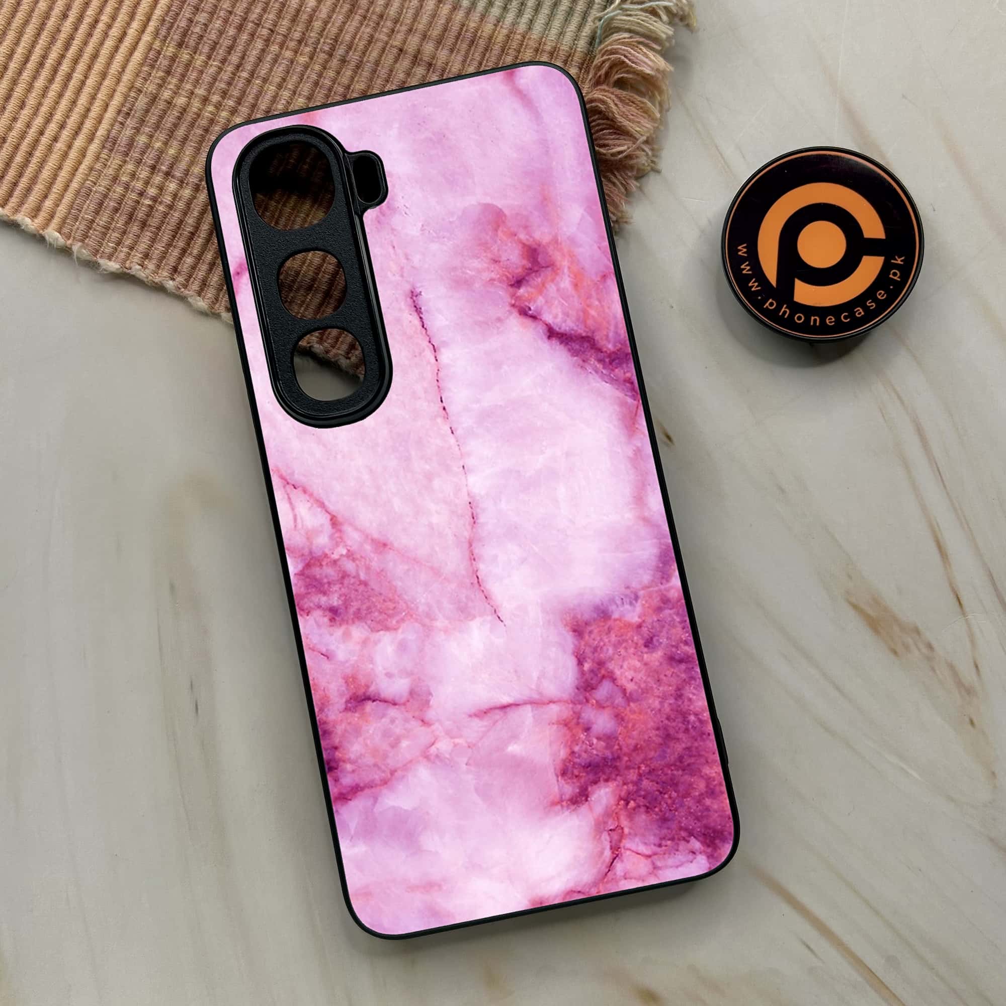 Vivo Y400 - Pink Marble Series - Premium Metal Printed soft Bumper shock Proof Case