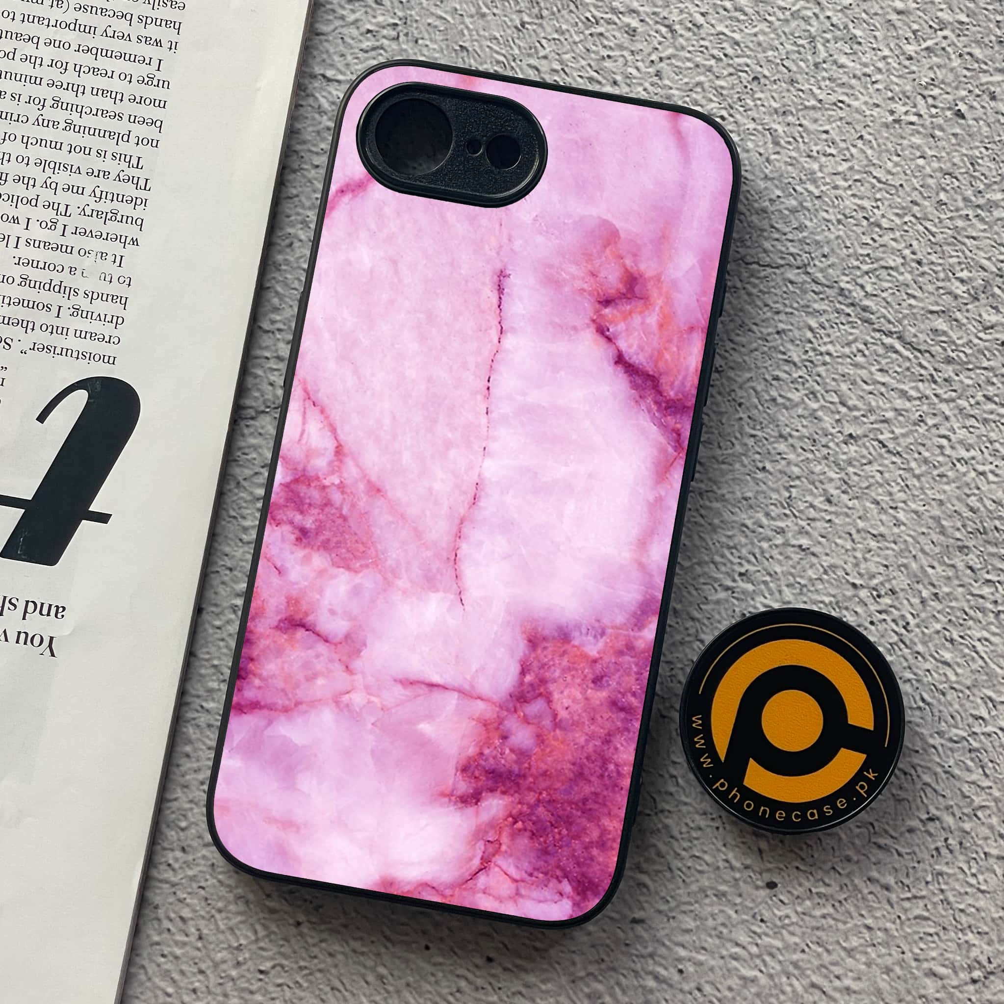 iPhone 16e - Pink Marble Series - Premium Metal  Printed soft Bumper shock Proof Case