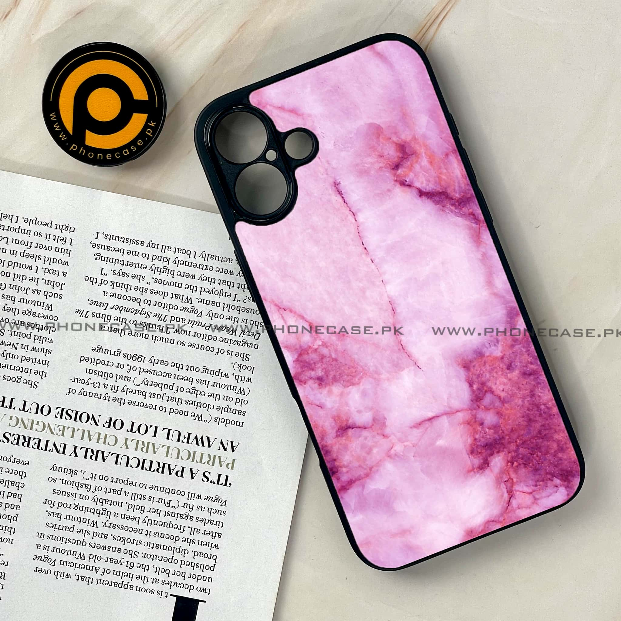 iPhone 16 Plus - Pink Marble Series - Premium Printed Glass soft Bumper shock Proof Case