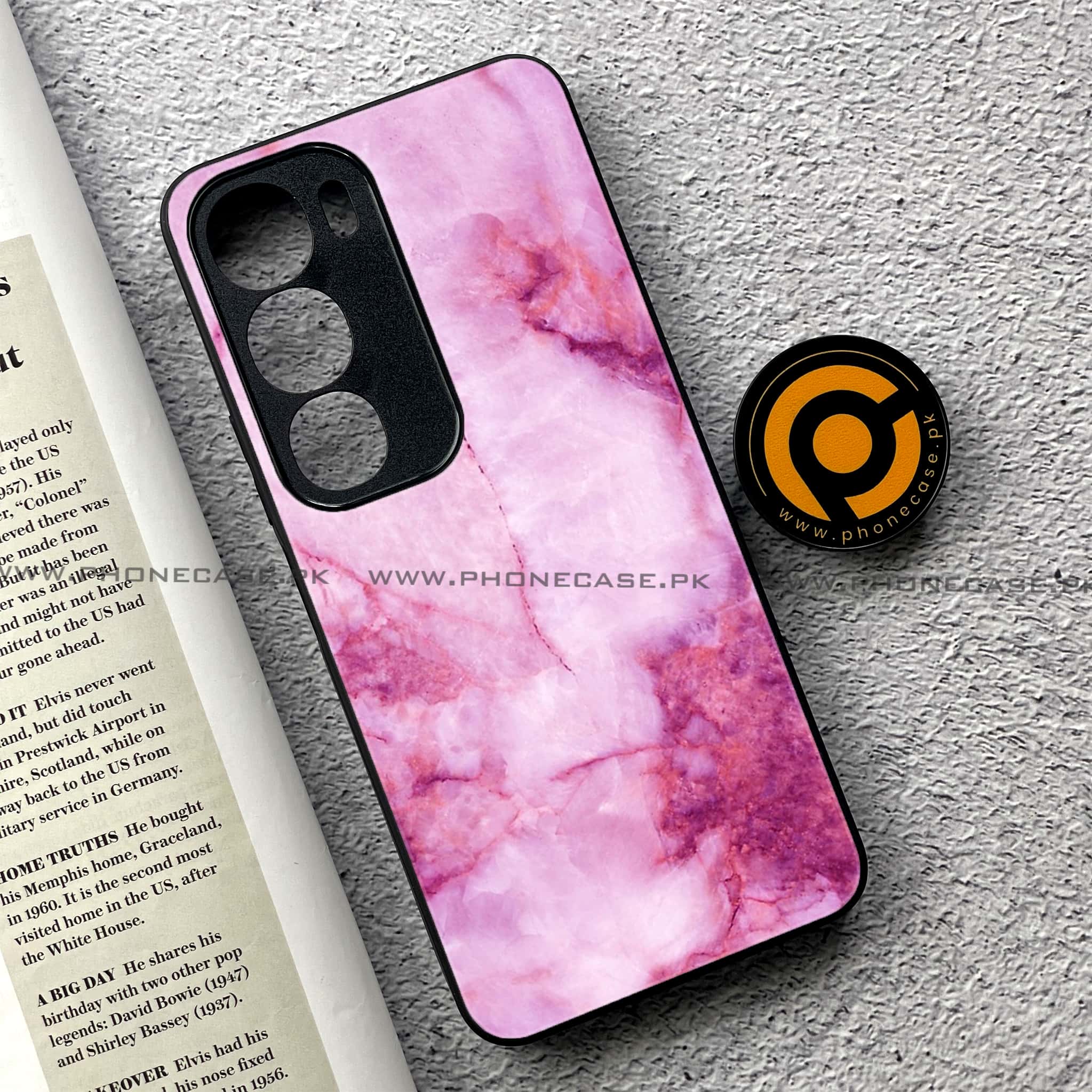 Vivo Y19s Pro - Pink Marble Series - Premium Metal Printed soft Bumper shock Proof Case