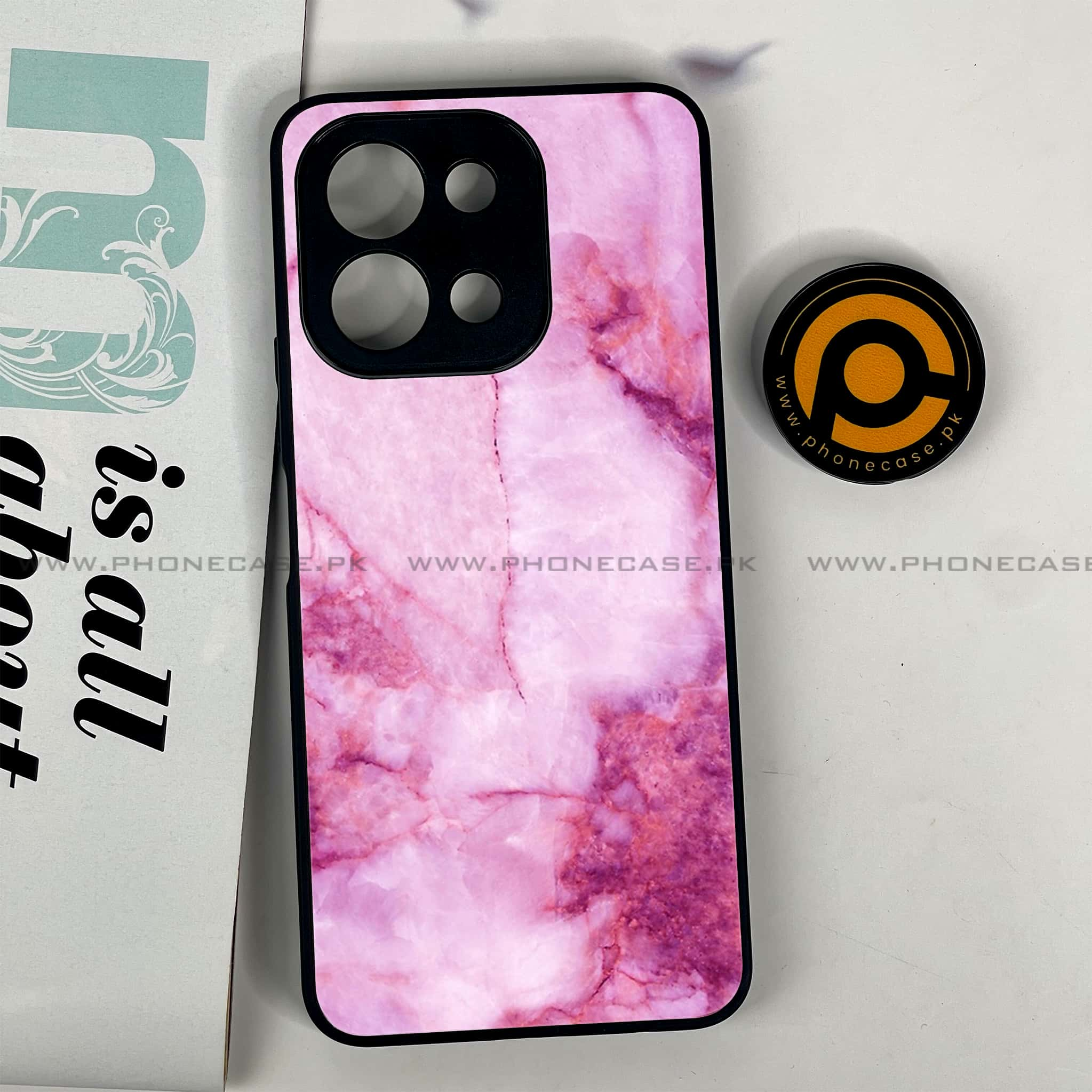 Vivo Y28 - Pink Marble Series - Premium Printed Glass soft Bumper shock Proof Case