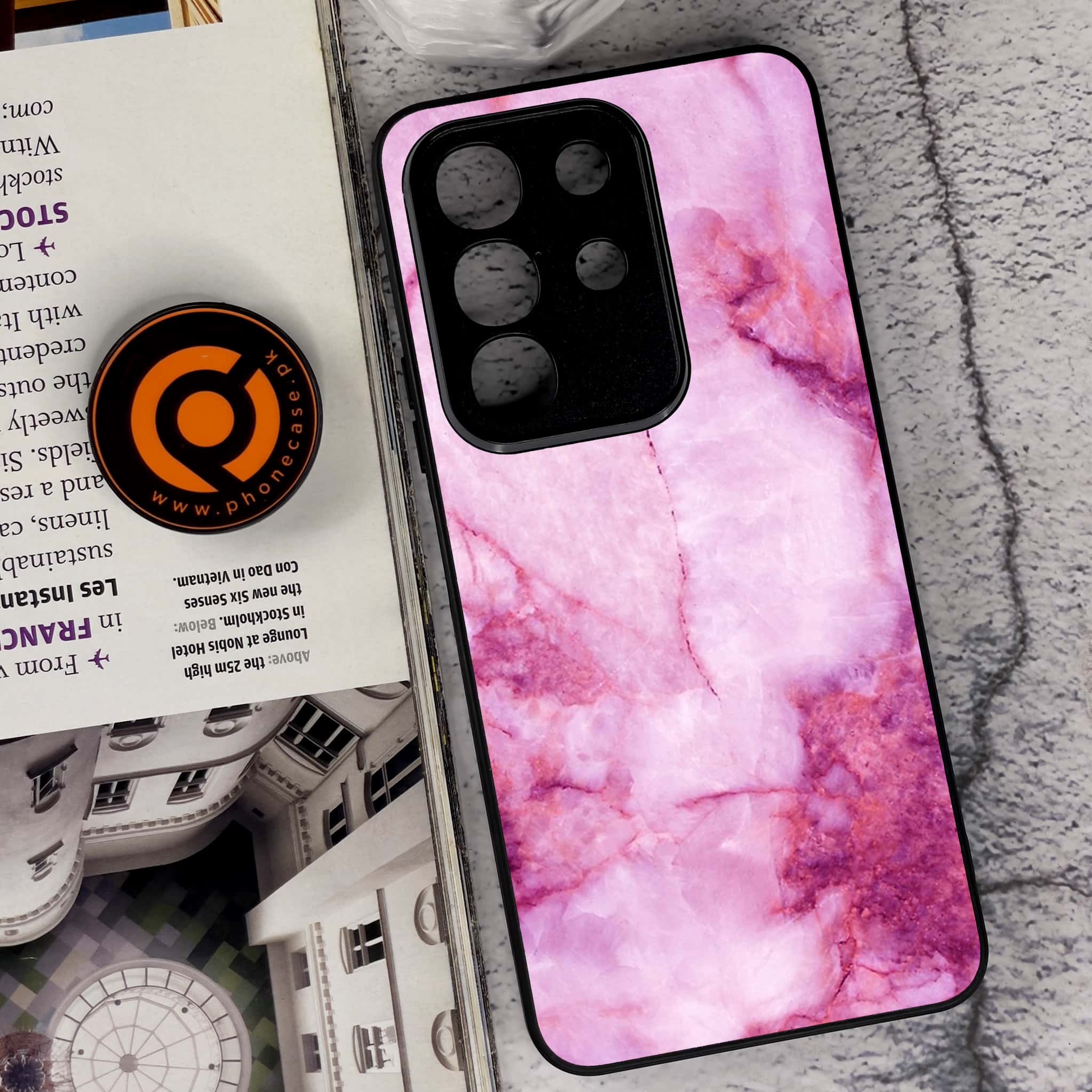 Vivo Y29 4G - Pink Marble Series - Premium Metal Printed soft Bumper Shock Proof Case