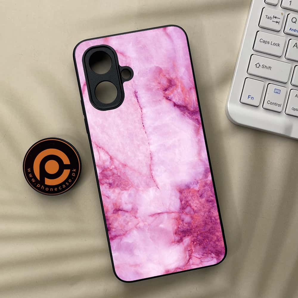 Tecno Spark Go 2 - Pink Marble Series - Premium Metal Printed soft Bumper Shock Proof Case