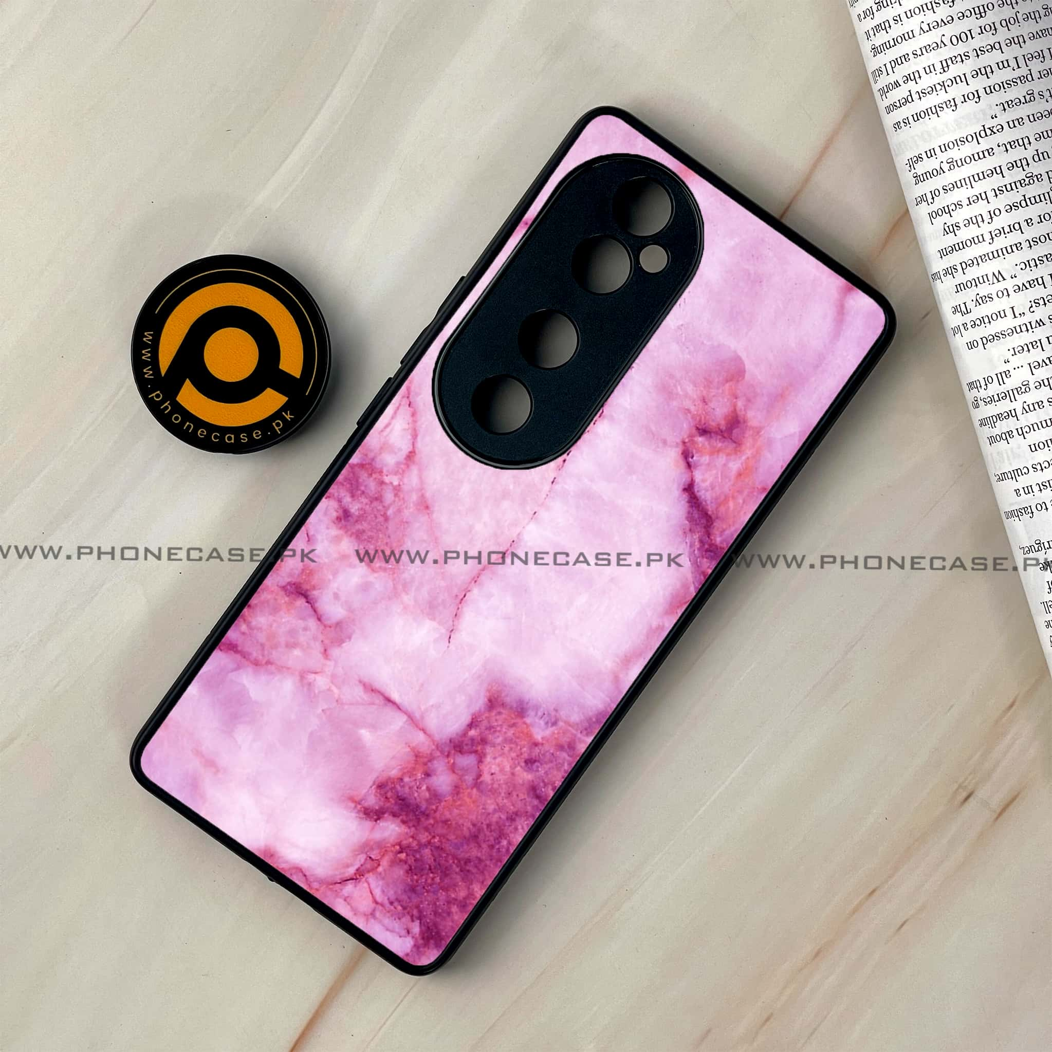 Vivo V40 - Pink Marble Series - Premium Printed Glass soft Bumper shock Proof Case