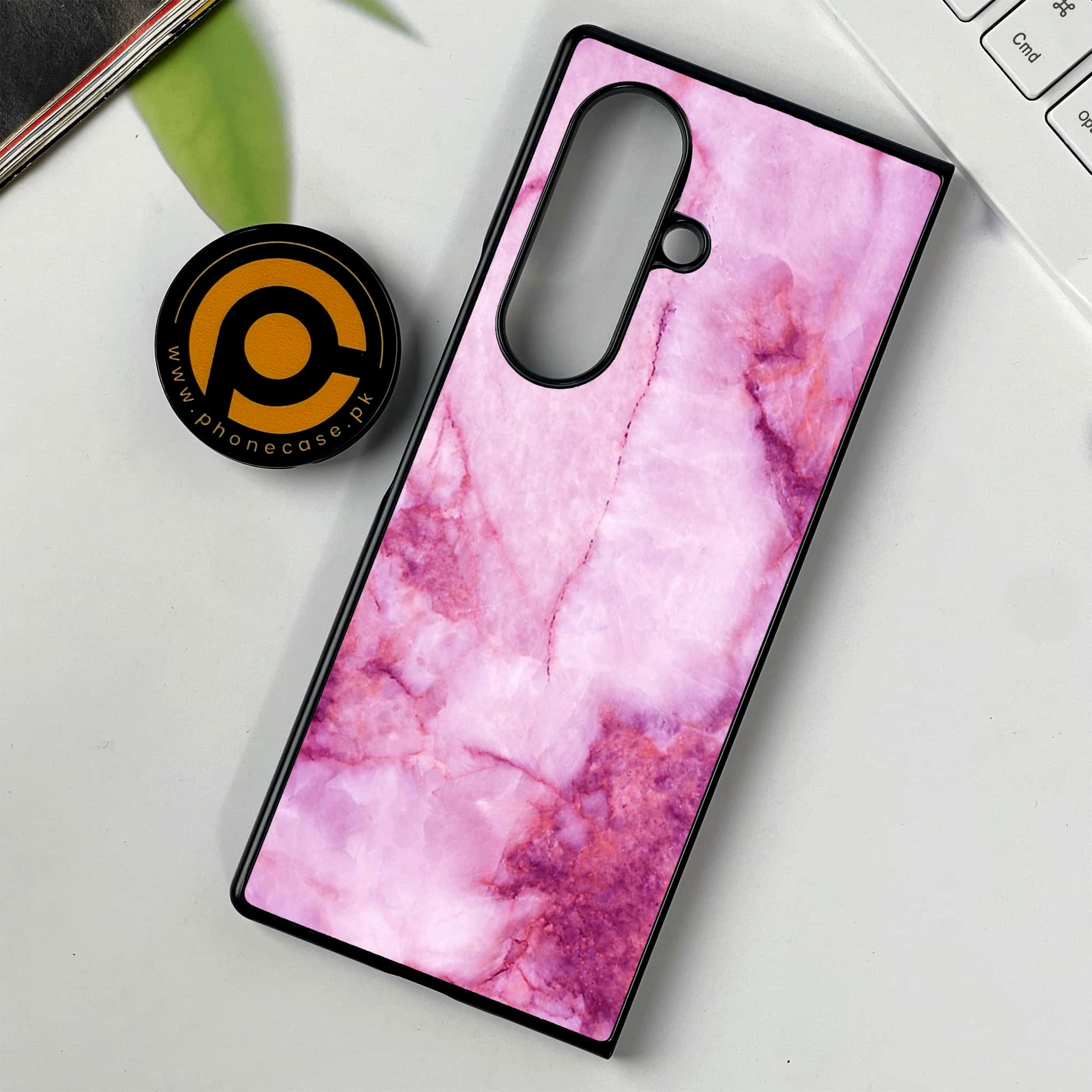 Samsung Galaxy Z Fold 7 - Pink Marble Series - Premium Metal Printed soft Bumper shock Proof Case