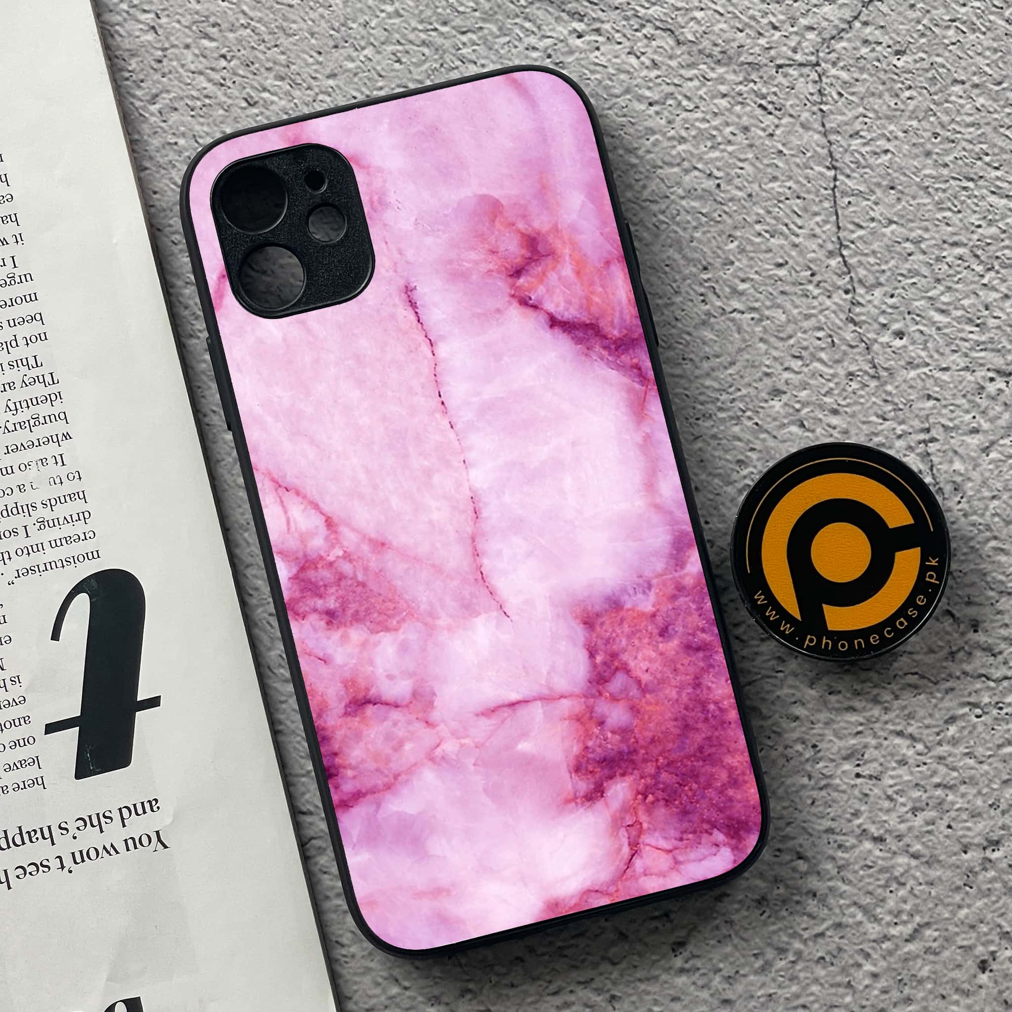 iPhone 11  Pink Marble Series Premium Printed Glass soft Bumper shock Proof Case