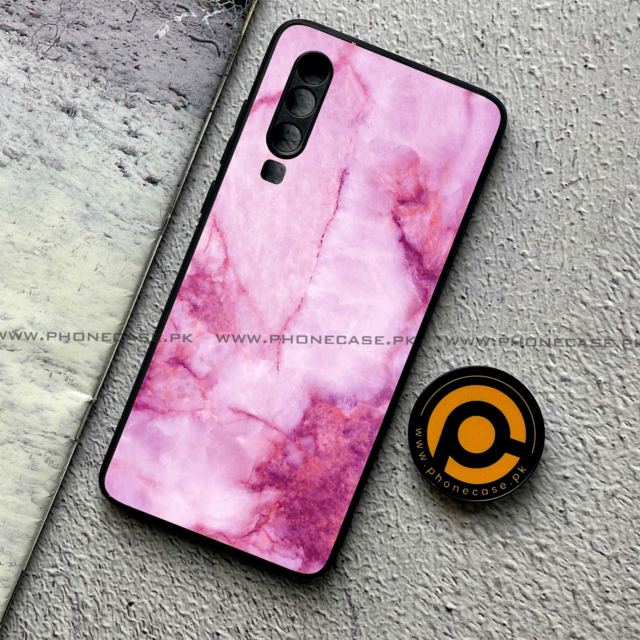 Huawei P30 - Pink Marble Series - Premium Printed Glass soft Bumper shock Proof Case