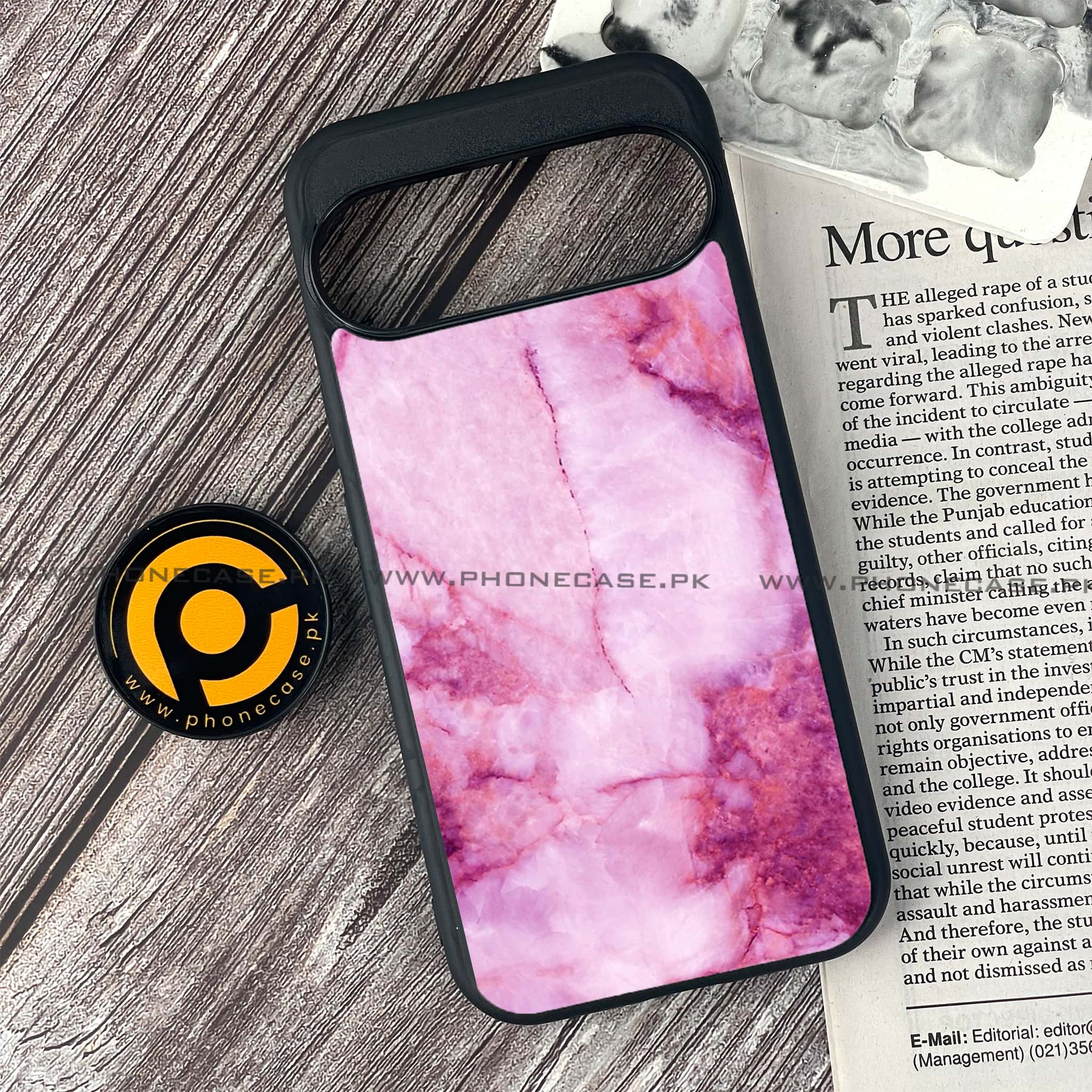 Google Pixel 9 - Pink Marble Series - Premium Printed Glass soft Bumper shock Proof Case