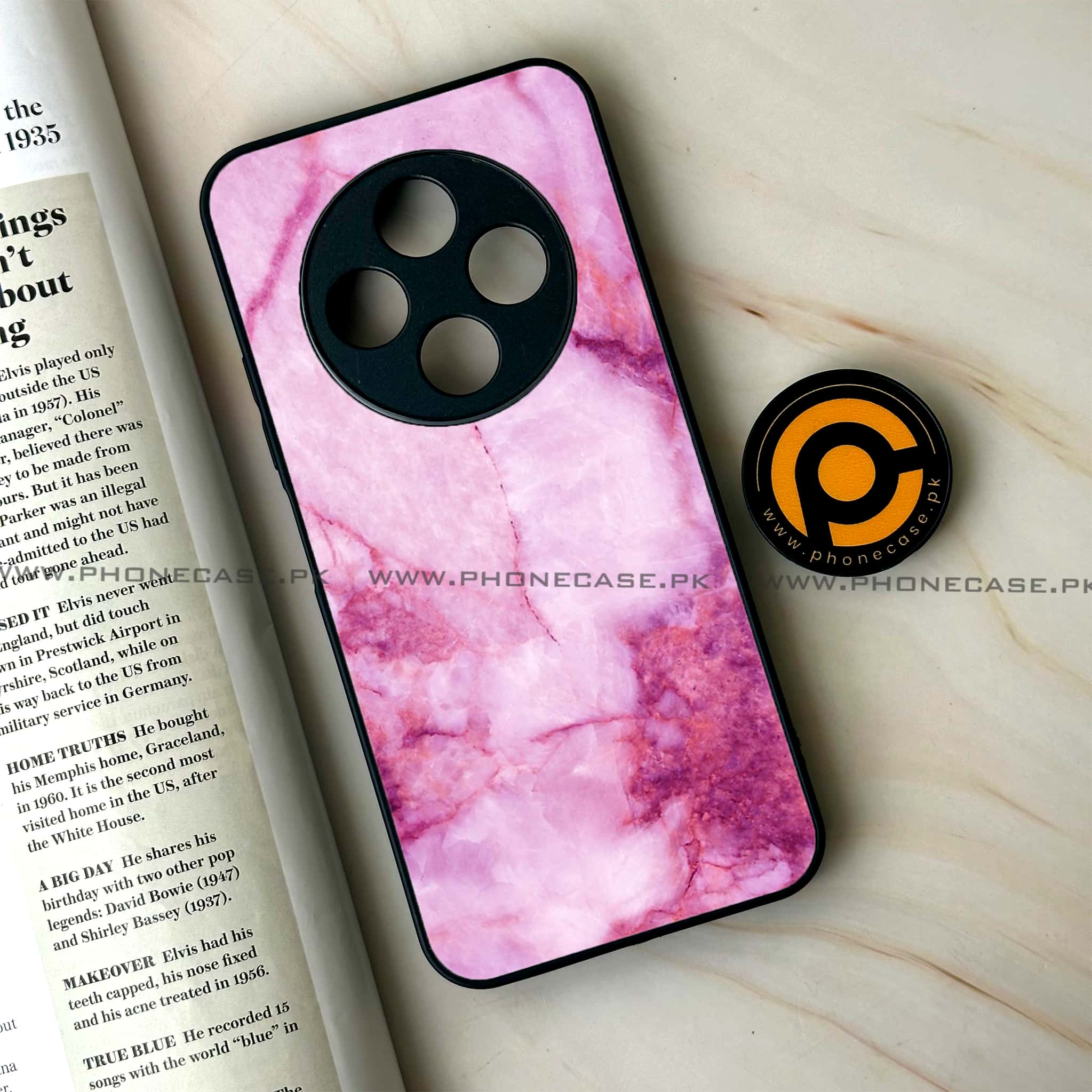 Tecno Spark 30C - Pink Marble Series - Premium Printed Glass soft Bumper shock Proof Case