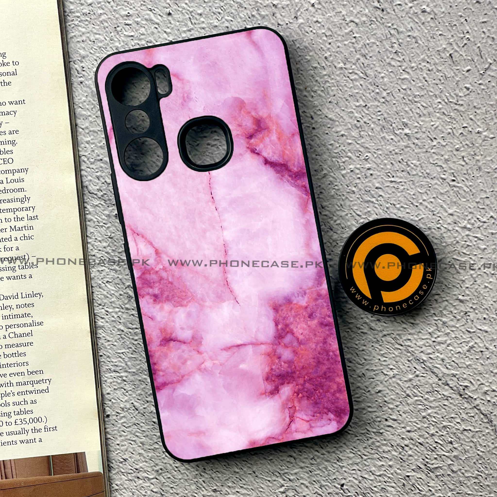 Infinix Hot 12 Pro - Pink Marble Series - Premium Printed Glass soft Bumper shock Proof Case