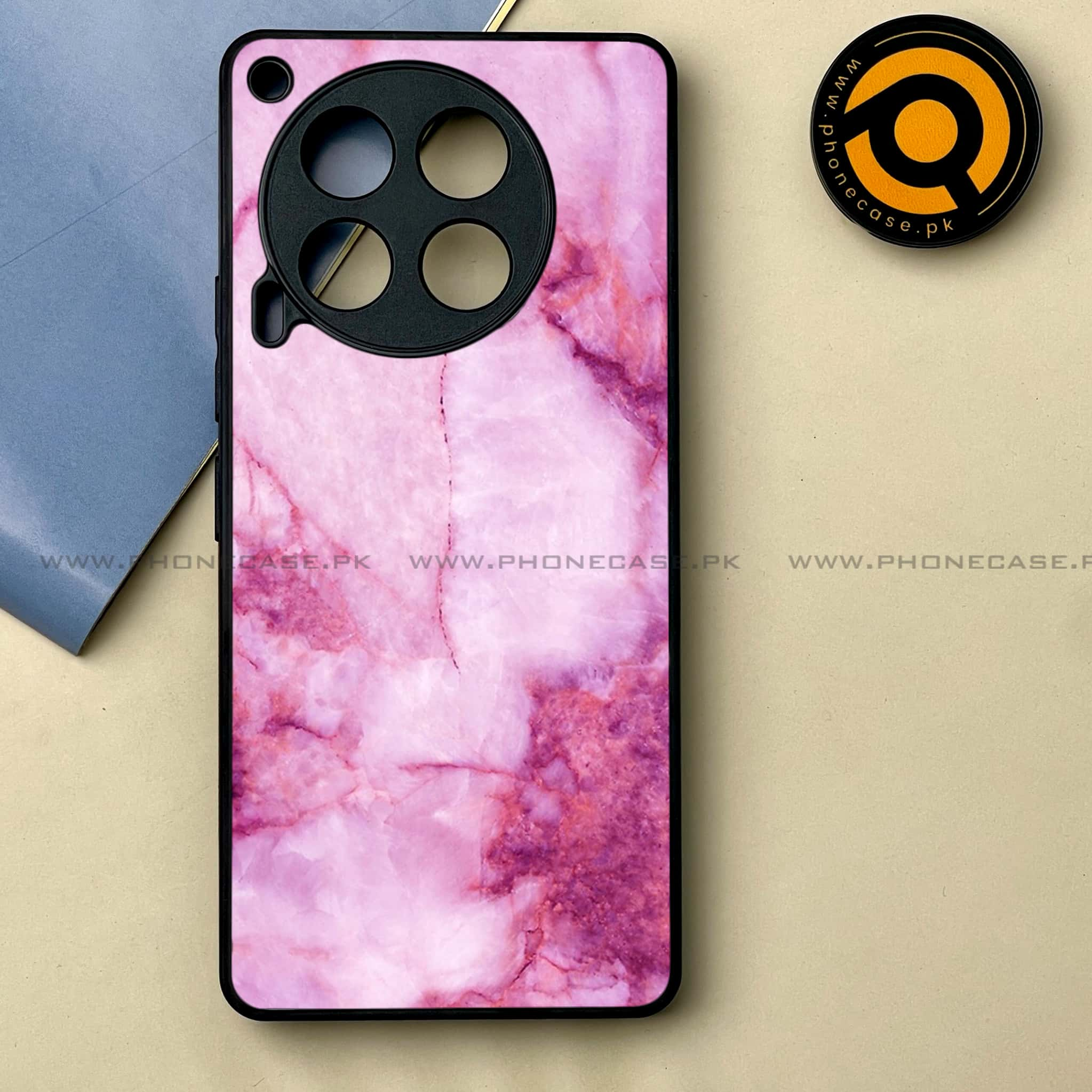 Tecno Camon 30 - Pink Marble Series -  Premium Printed Metal soft Bumper shock Proof Case