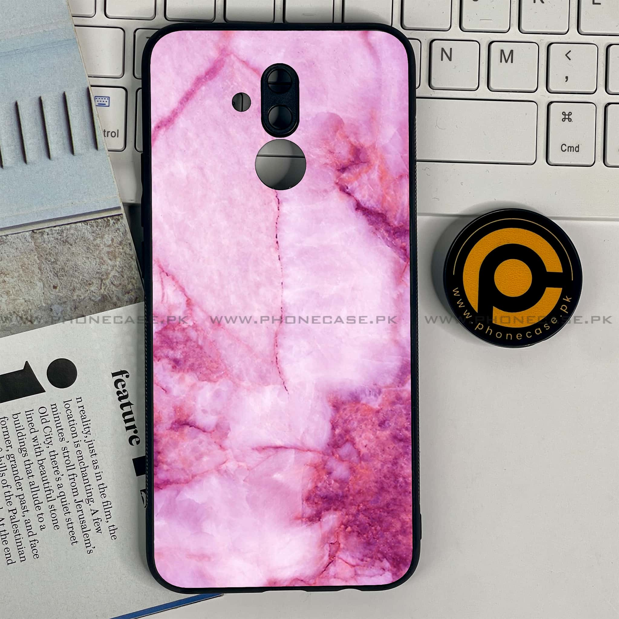 Huawei Mate 20 Lite - Pink Marble Series - Premium Printed Glass soft Bumper shock Proof Case