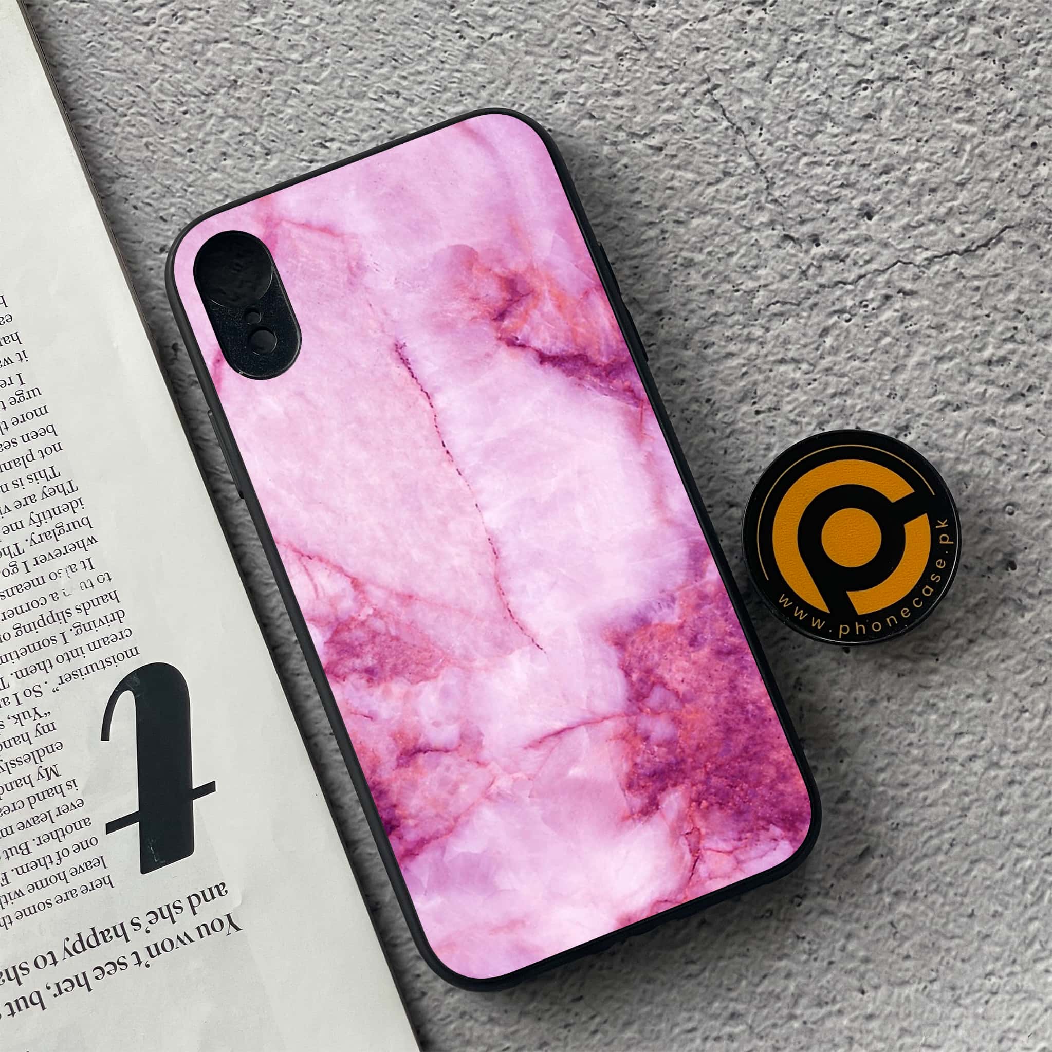 iPhone XR - Pink Marble Series - Premium Metal Printed soft Bumper shock Proof Case