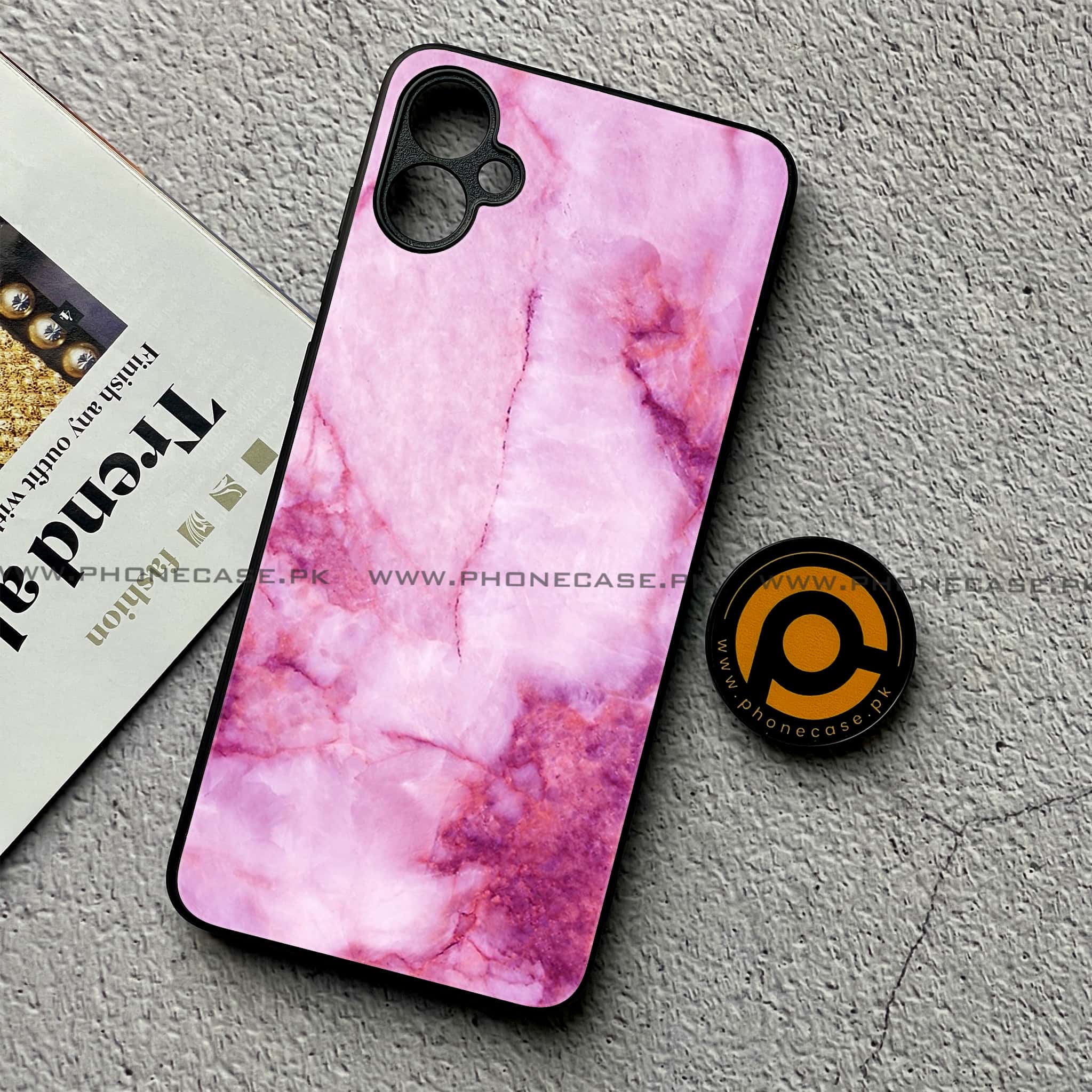 Samsung Galaxy A05 - Pink Marble Series - Premium Metal Printed soft Bumper shock Proof Case