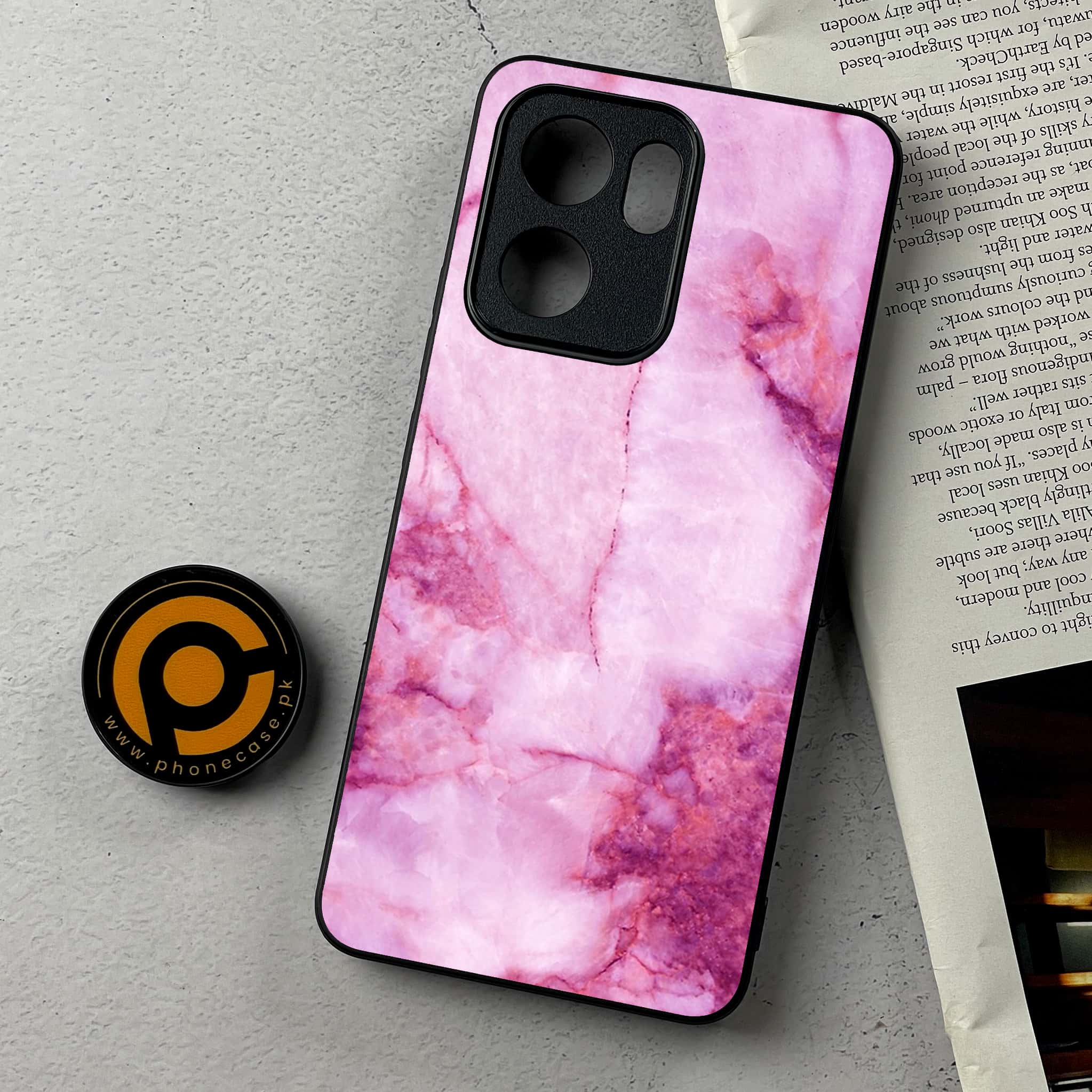 Oppo Reno 13F - Pink Marble Series - Premium Metal Printed Soft Bumper Shockproof Case