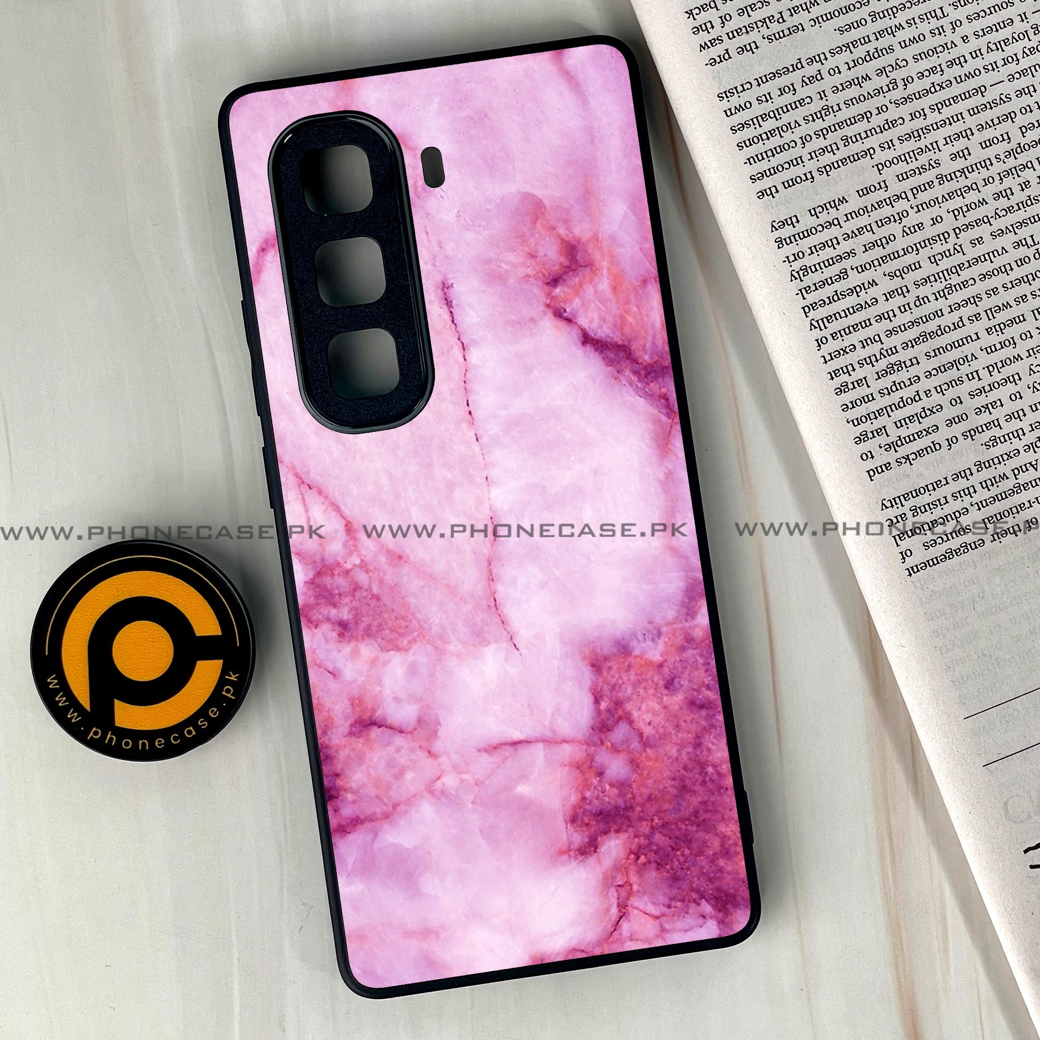 Infinix Hot 60 Pro Plus - Pink Marble Series - Premium Metal Printed soft Bumper shock Proof Case