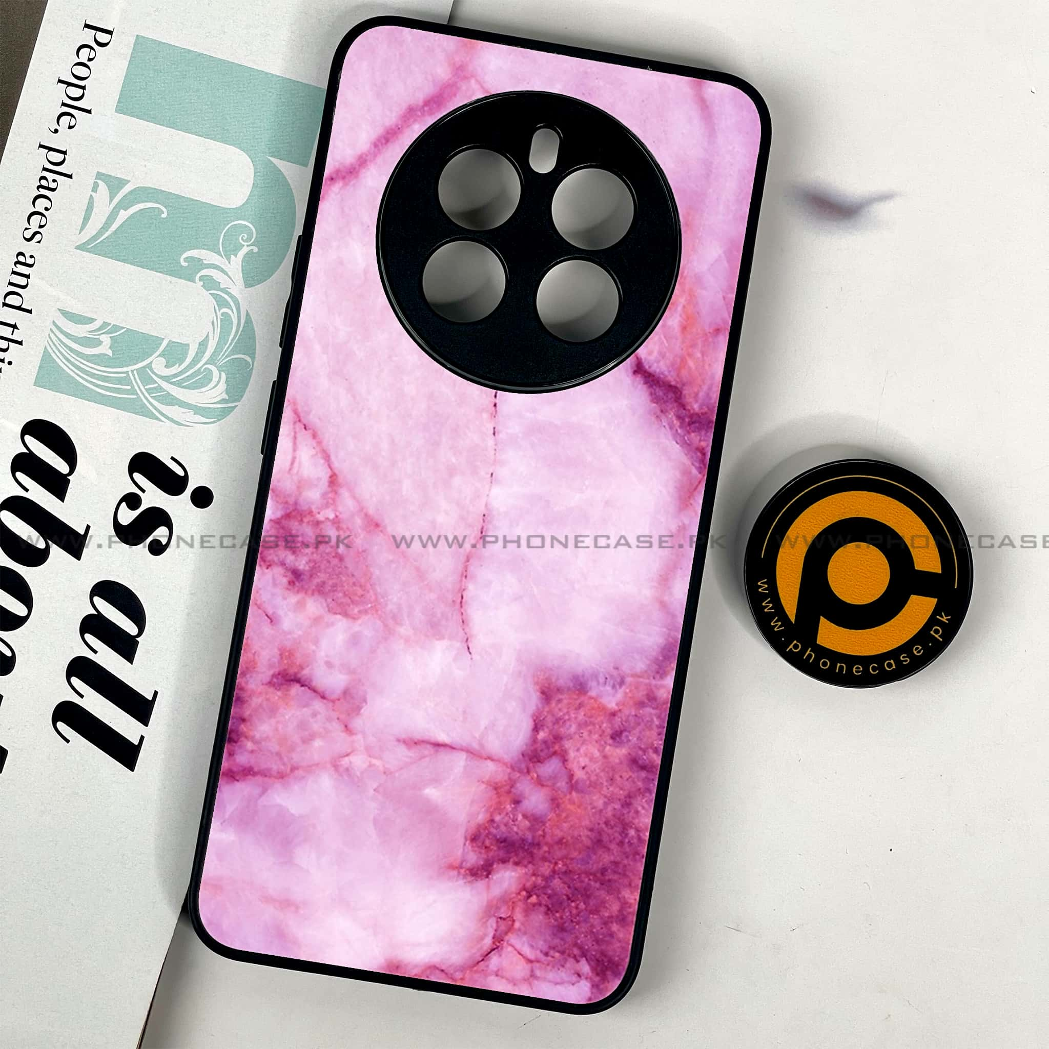 Realme 12 Plus 5G - Pink Marble Series - Premium Printed Glass soft Bumper shock Proof Case