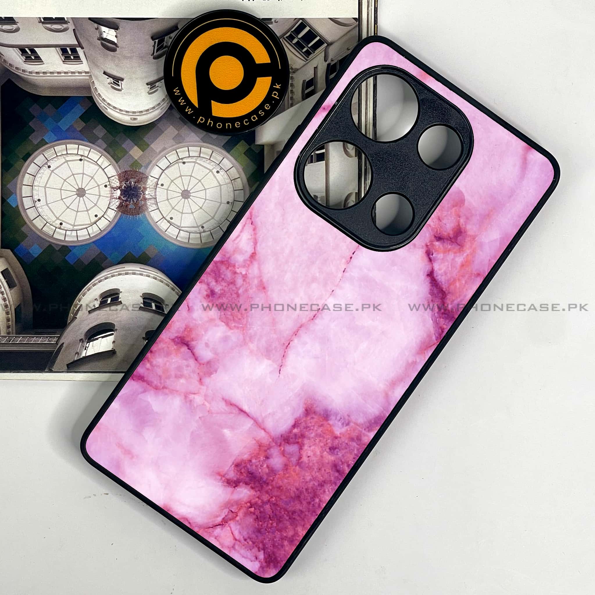 Redmi Note 13 Pro 4G - Pink Marble Series - Premium Metal Printed soft Bumper shock Proof Case