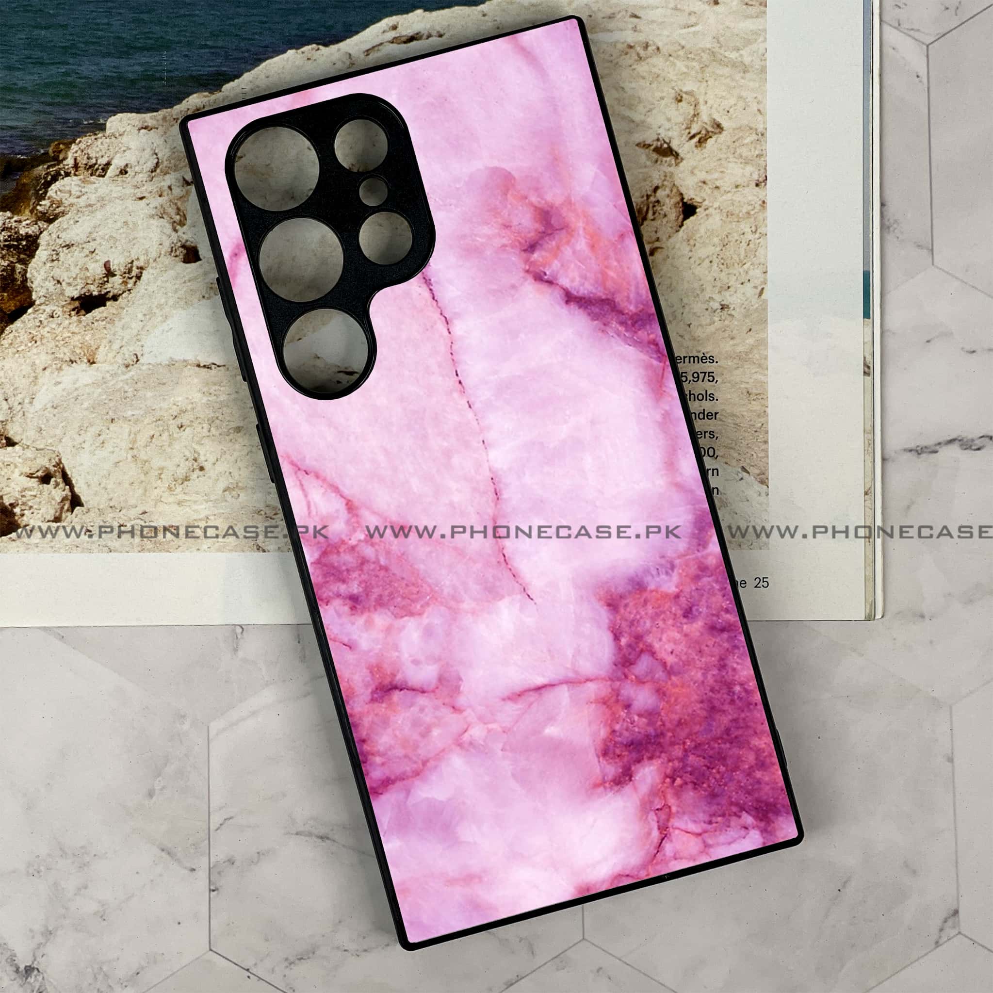 Samsung Galaxy S24 Ultra - Pink Marble Series - Premium Metal Printed soft Bumper shock Proof Case